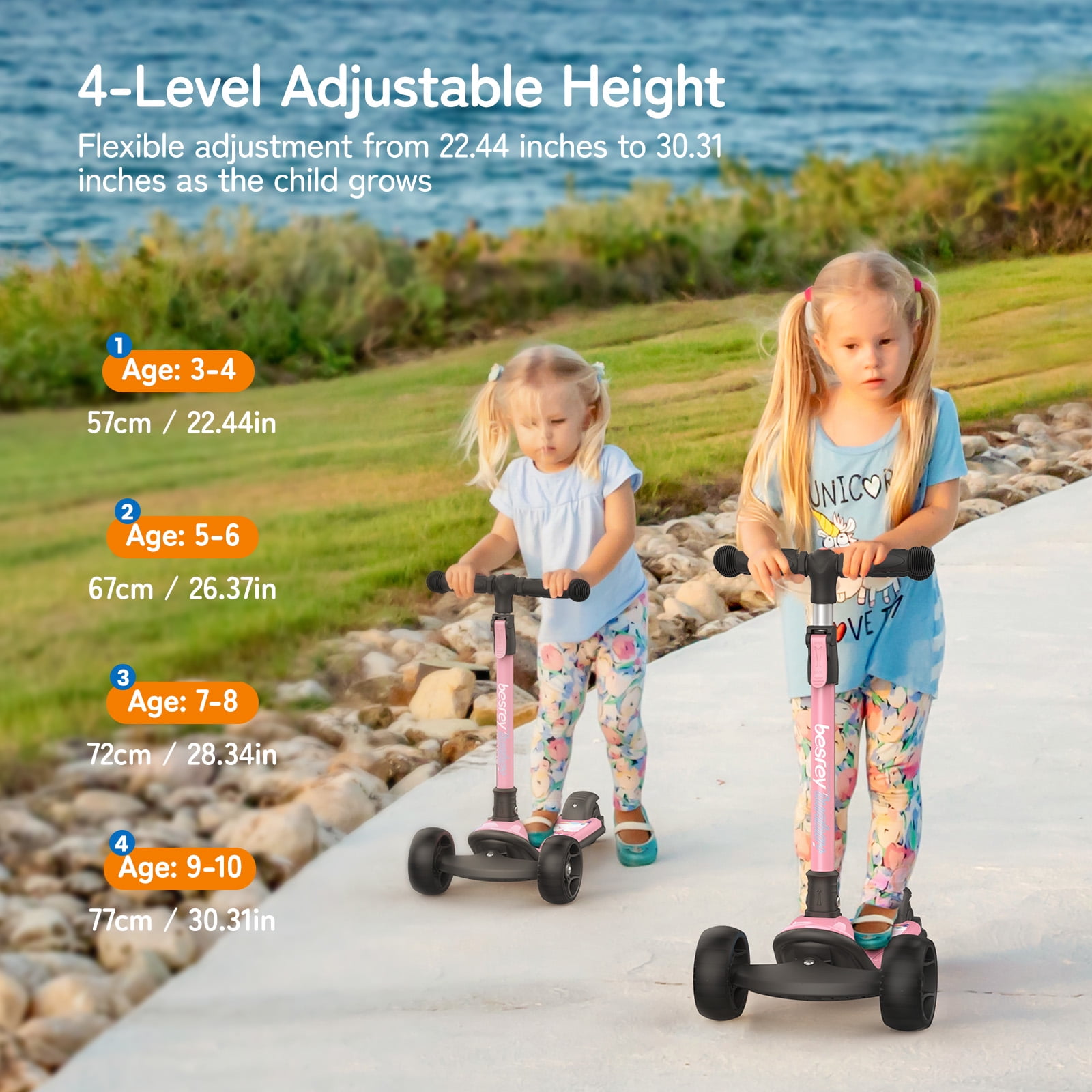 Besrey Kids Scooter 3 Wheel for Ages 3-10 Years Boys/Girls,Kick Scooter forToddler with LED Light Wheels and Adjustable Height,Pink - Image 12