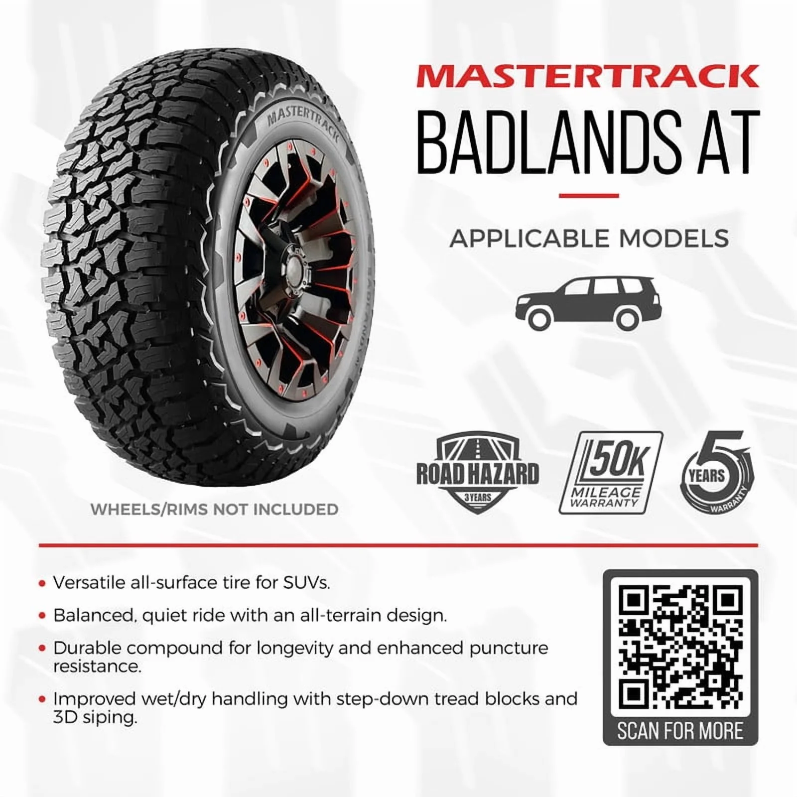 Mastertrack Badlands AT All Terrain 265/65R18 114H SUV All Season Tire 265/65/18(Tire Only) - Image 8