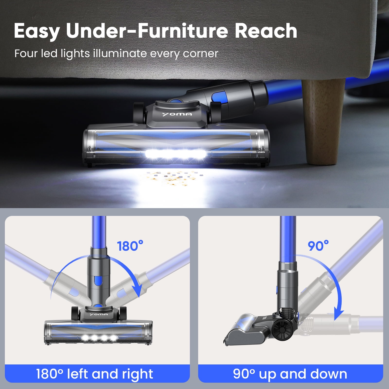 YOMA Cordless Vacuum Cleaner, 6-in-1 Rechargeable Stick Vacuum, 60mins Max Runtime, Lightweight 2200mAh Battery Powerful Vacuum Cleaner for Home Hard Floor Pet Hair-N12 - Image 10