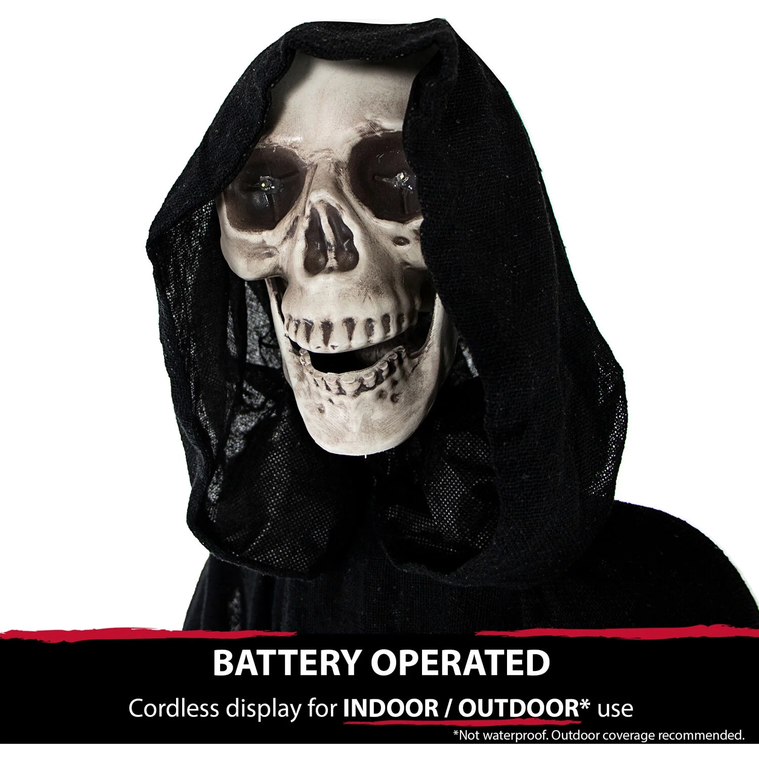 Haunted Hill Farm 5 ft Life-Size Animated Grim Reaper Prop w/ Chain and Rotating Head for Indoor or Outdoor Halloween Decoration, Battery-Operated - Image 3