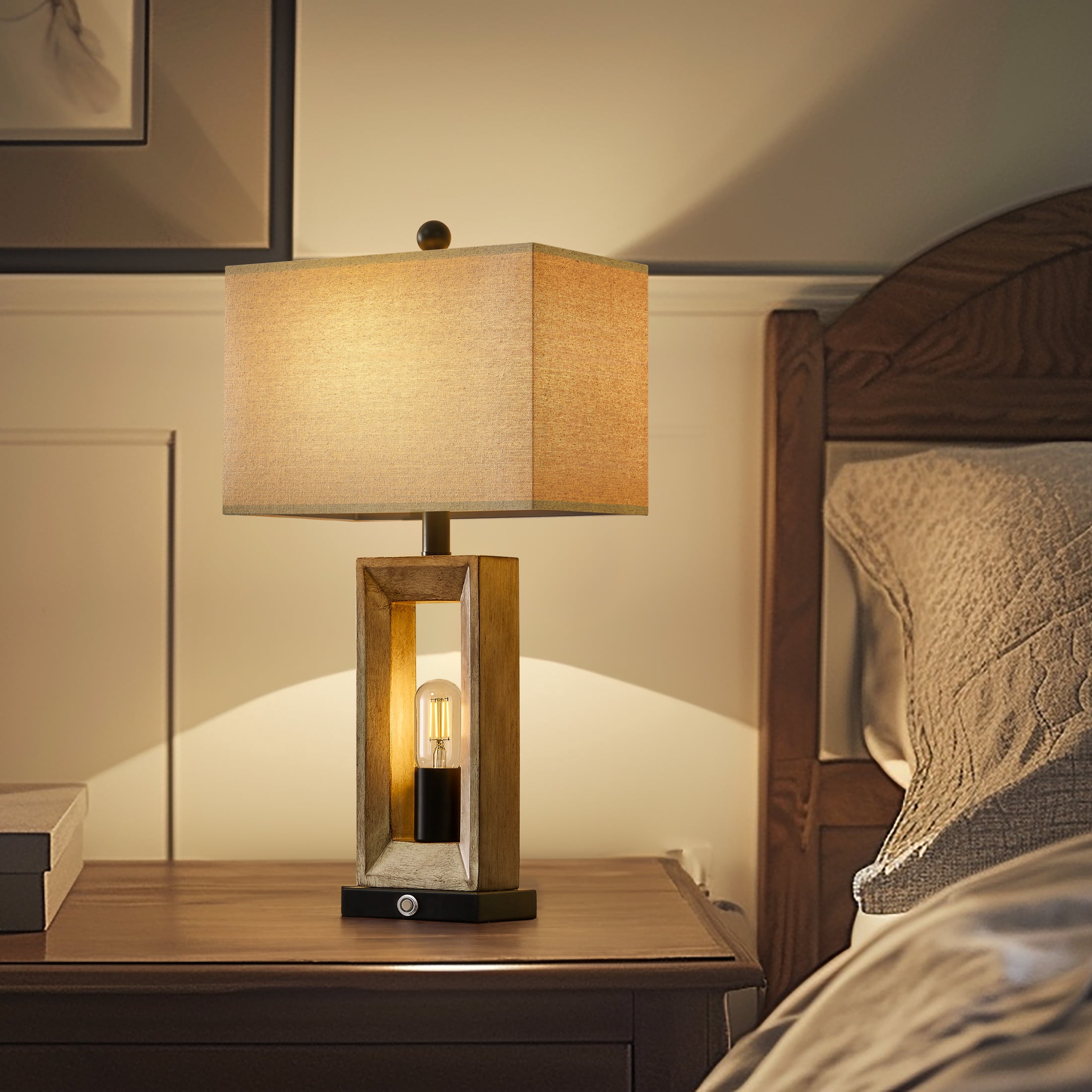 Yokila 3 Way Dimmable Touch Table Lamp Set of 2 with USB Ports for Living Room Bedroom 25" Retro Resin Bedside Nightstands Lamps(4 Bulbs Included) - Image 6