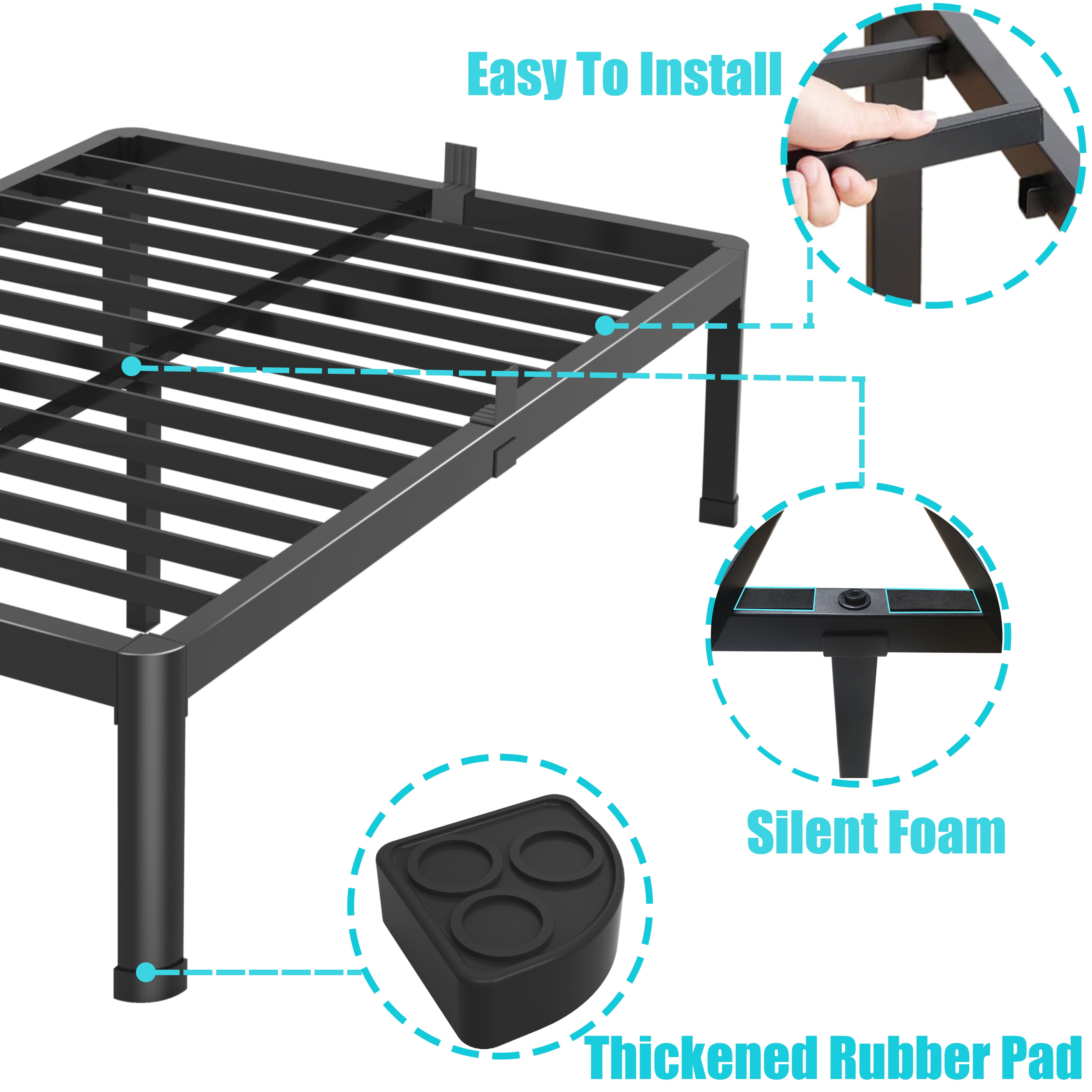 Yitong angel 14 inch queen bed frame with round corner edge, Heavy duty metal platform queen Size, No Box Spring Needed,Black - Image 5