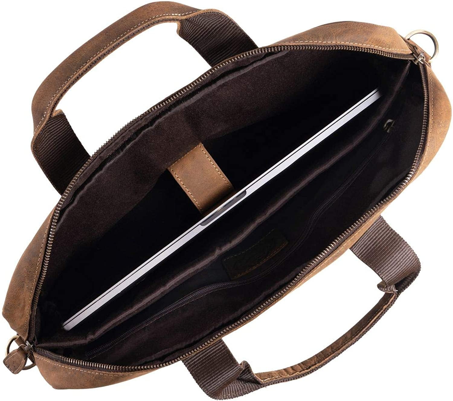 16-Inch Full Grain Leather Laptop Messenger Bag – Briefcase Satchel for Men and Women, Office Shoulder Bag with Multiple Compartments - Image 4