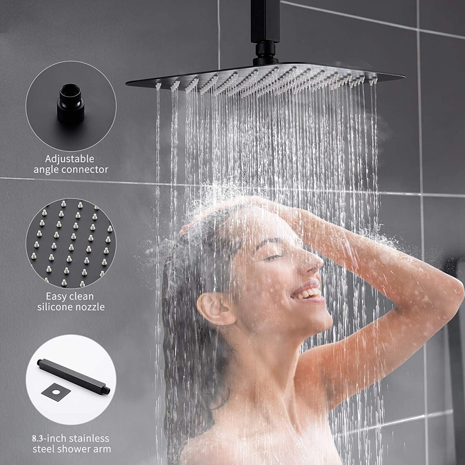 Zovajonia Matte Black Shower System 8 Inches Shower Faucet Set, Rain Shower Head with Handheld Spray Bathroom Ceiling Mount Shower Fixtures - Image 3