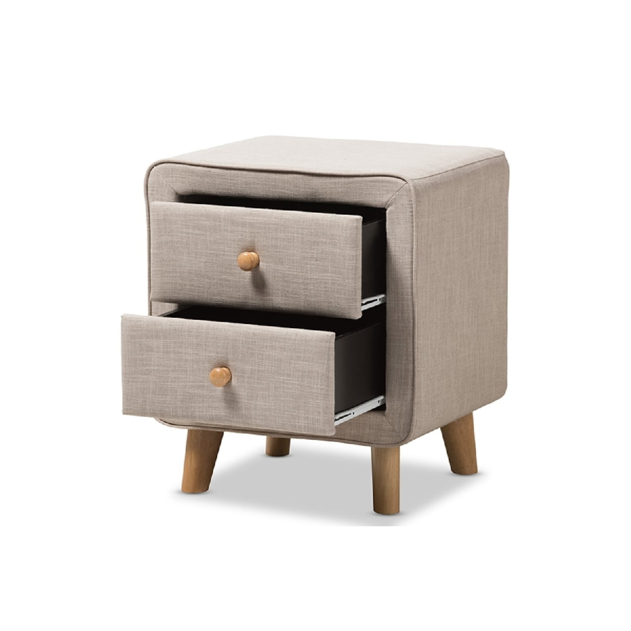 Baxton Studio Jonesy Mid-Century Beige Linen Upholstered 2-Drawer Nightstand - Image 7
