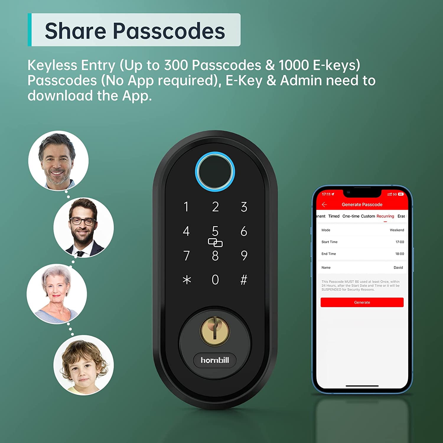 Smart Lock,hornbill Fingerprint Electronic Deadbolt Door Lock with Keypad-Bluetooth,Keyless Entry Smart Deadbolt,Free App Control,IC Card,Ekeys Sharing,Passcode,Auto Lock,Support Google Home - Image 4