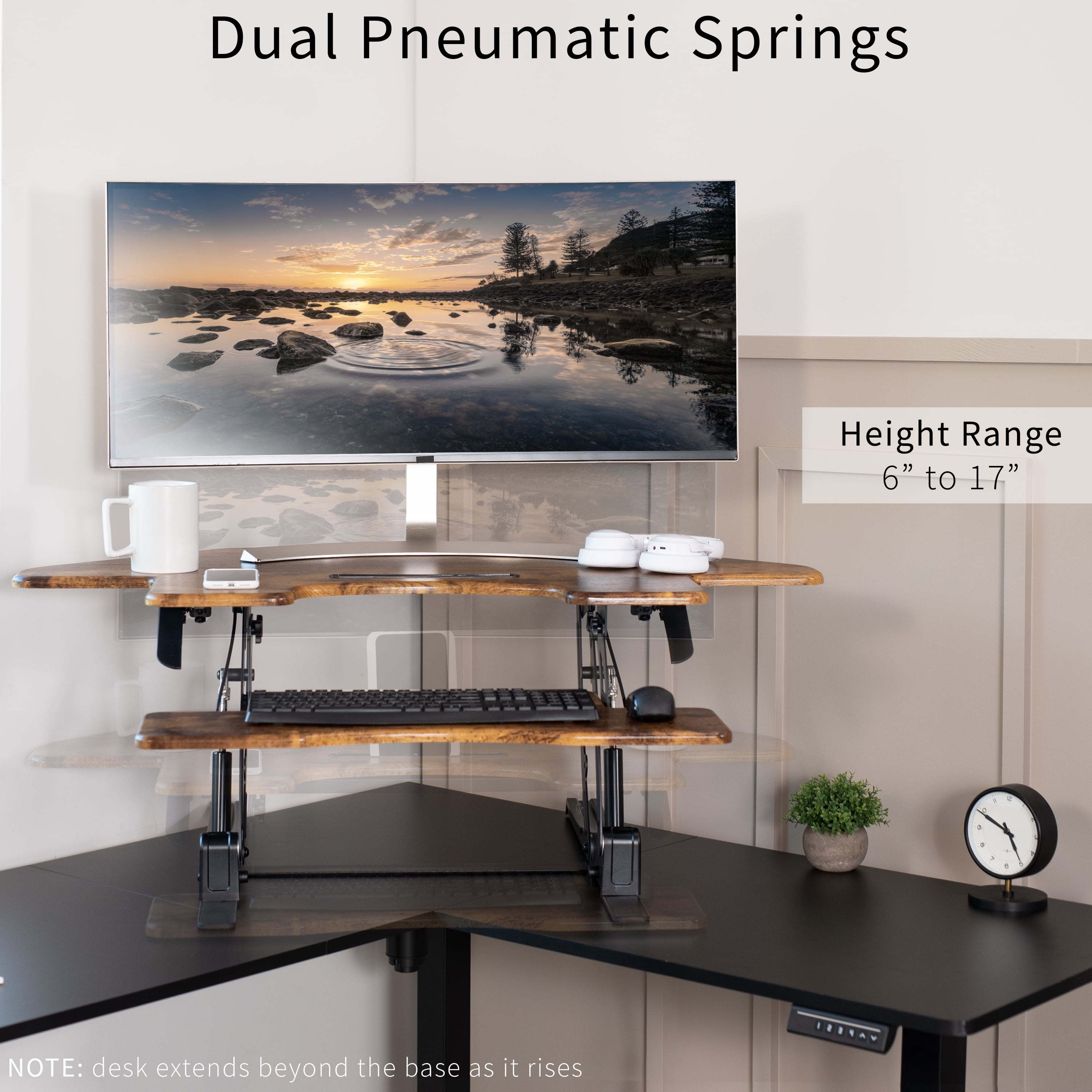 VIVO Rustic Vintage Brown Corner Height Adjustable Sit to Stand Tabletop Desk Riser - Image 8