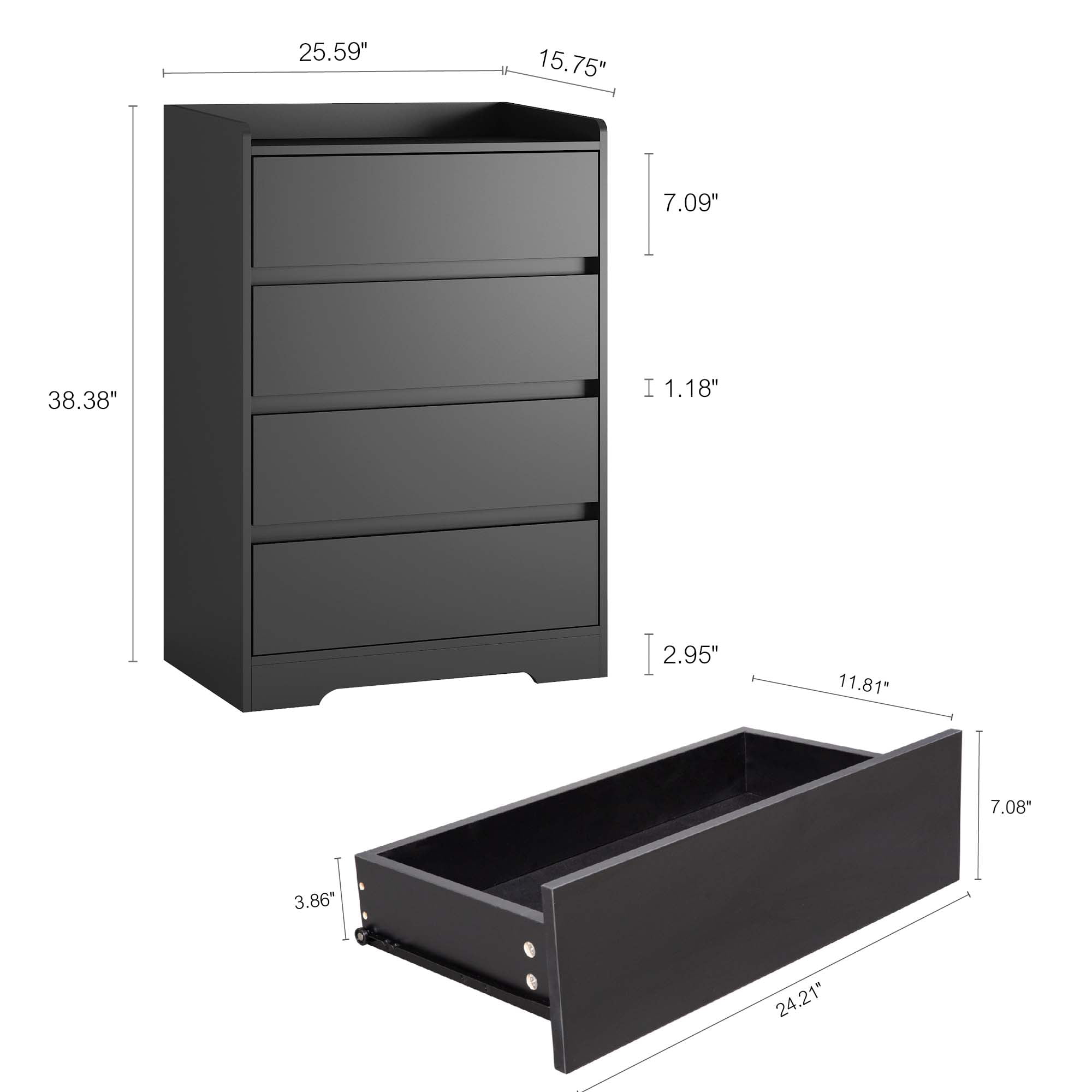Aukfa Wood 4 Drawer Dresser,Chest of Drawer with Anti-fall Device, Black - Image 3