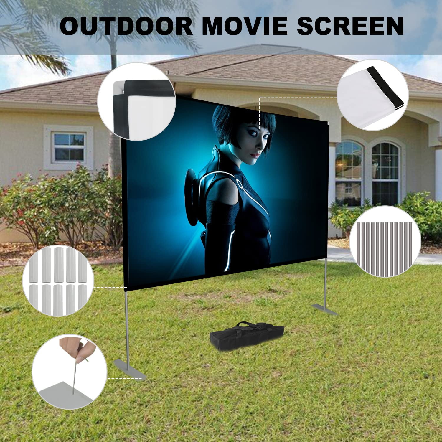 SKERELL 80 inch Outdoor Projector Screen with Stand,Portable Movie screen,Foldable projection screen - Image 3