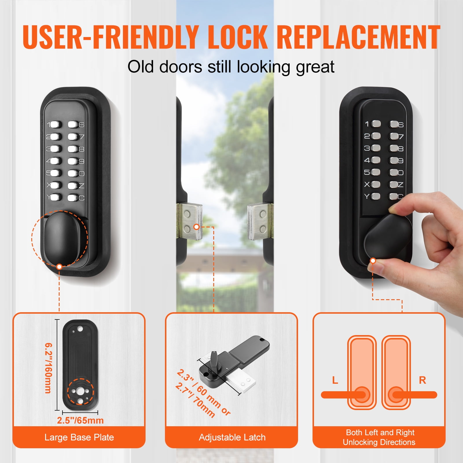 BENTISM Mechanical Door Lock, Zinc Alloy Mechanical 14-Digital Door Lock Set Waterproof Password Combination Keyless Entry For Home Office, Keyless Entry, Door Keypad - Image 2
