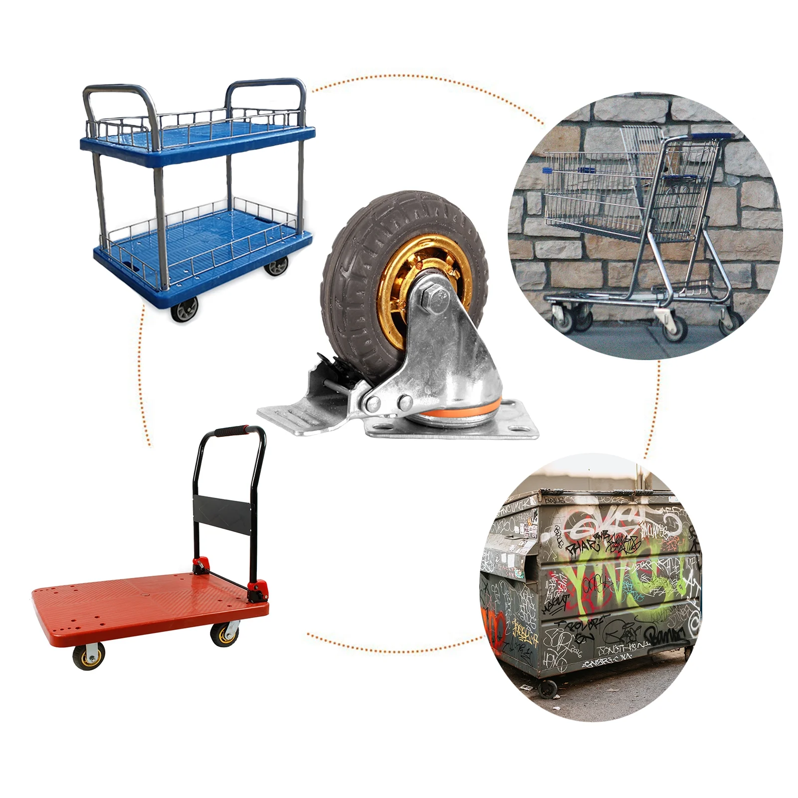 Ycvsad 5 inch Caster Wheels Heavy Duty casters Set of 4,Rubber Swivel Caster Quiet Anti-Skid with Brake 360 Degree Double Ball Bearing Castors(2PCS Fixed Caster Wheels 2PCS Swivel Casters with Brake) - Image 3