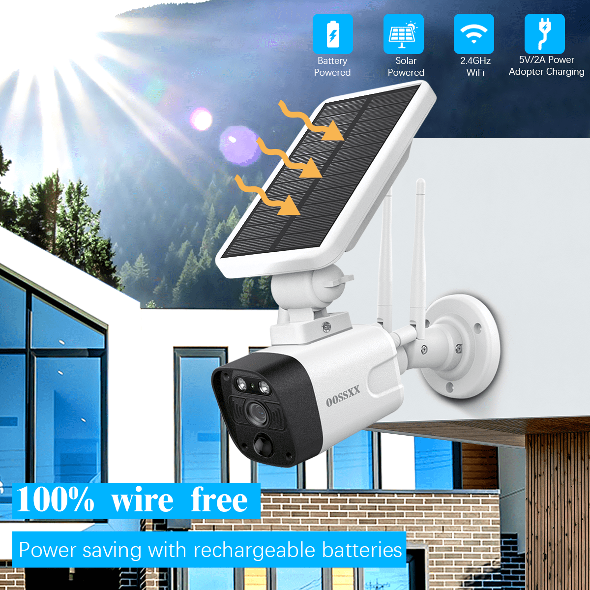 {4.0Megapixel & 100% Wire Free} 2-Way Audio Solar Security Camera Outdoor Wireless Solar Powered Wireless Camera with Rechargeable Battery, WiFi Home Surveillance Camera - Image 5