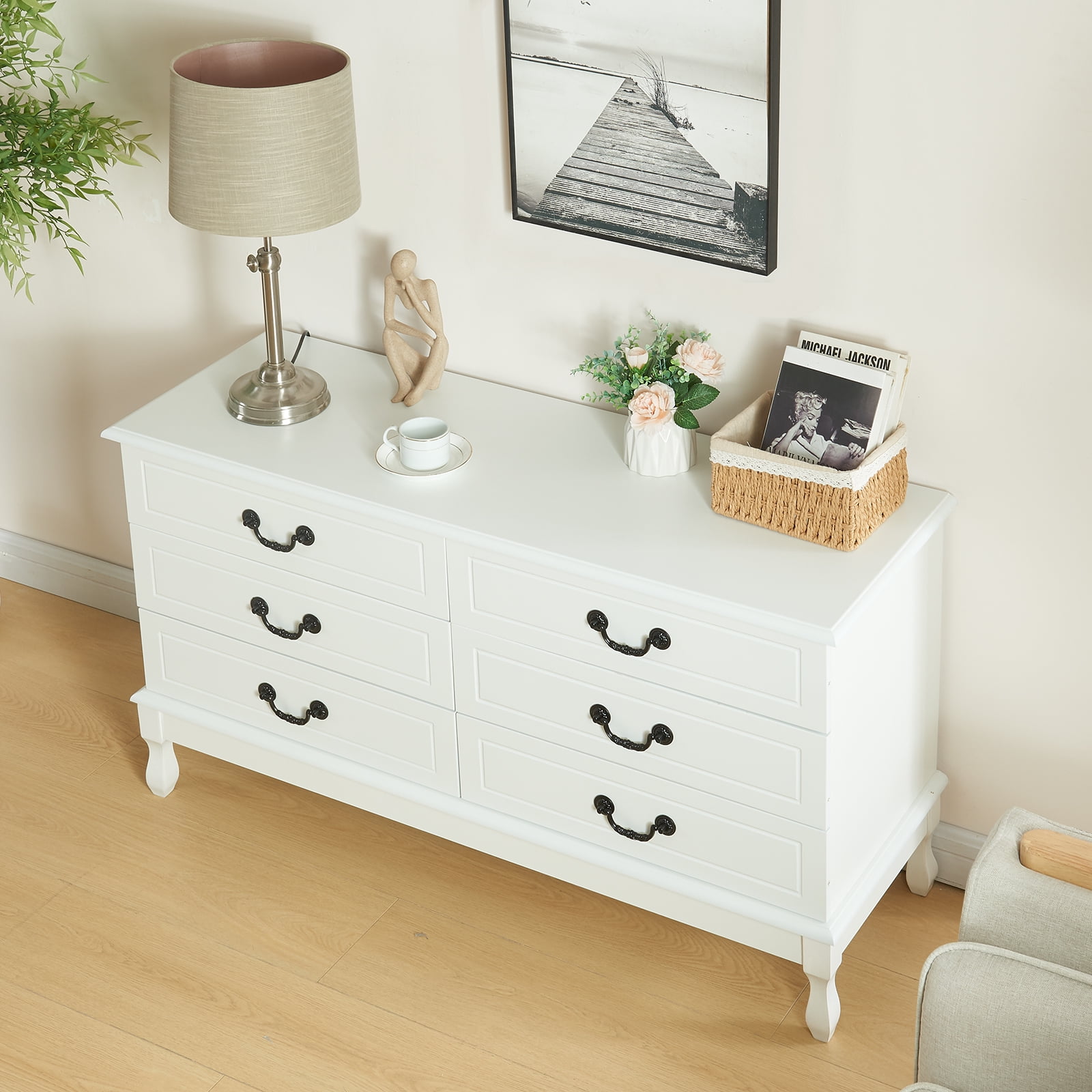 Yamissi 6-Drawer Double Dresser for Bedroom, Modern White Dresser w/ Metal Handles, Chest of Drawers Storage - Image 9