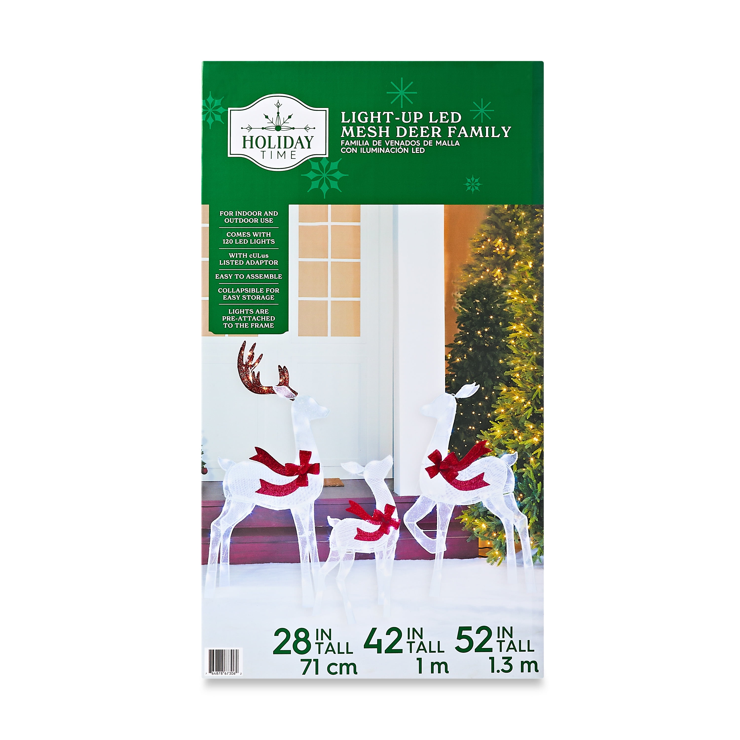 Holiday Time Set of 3 Light-Up 2D White Mesh Deer Family with 120 Cool White LED Christmas Lights - Image 3