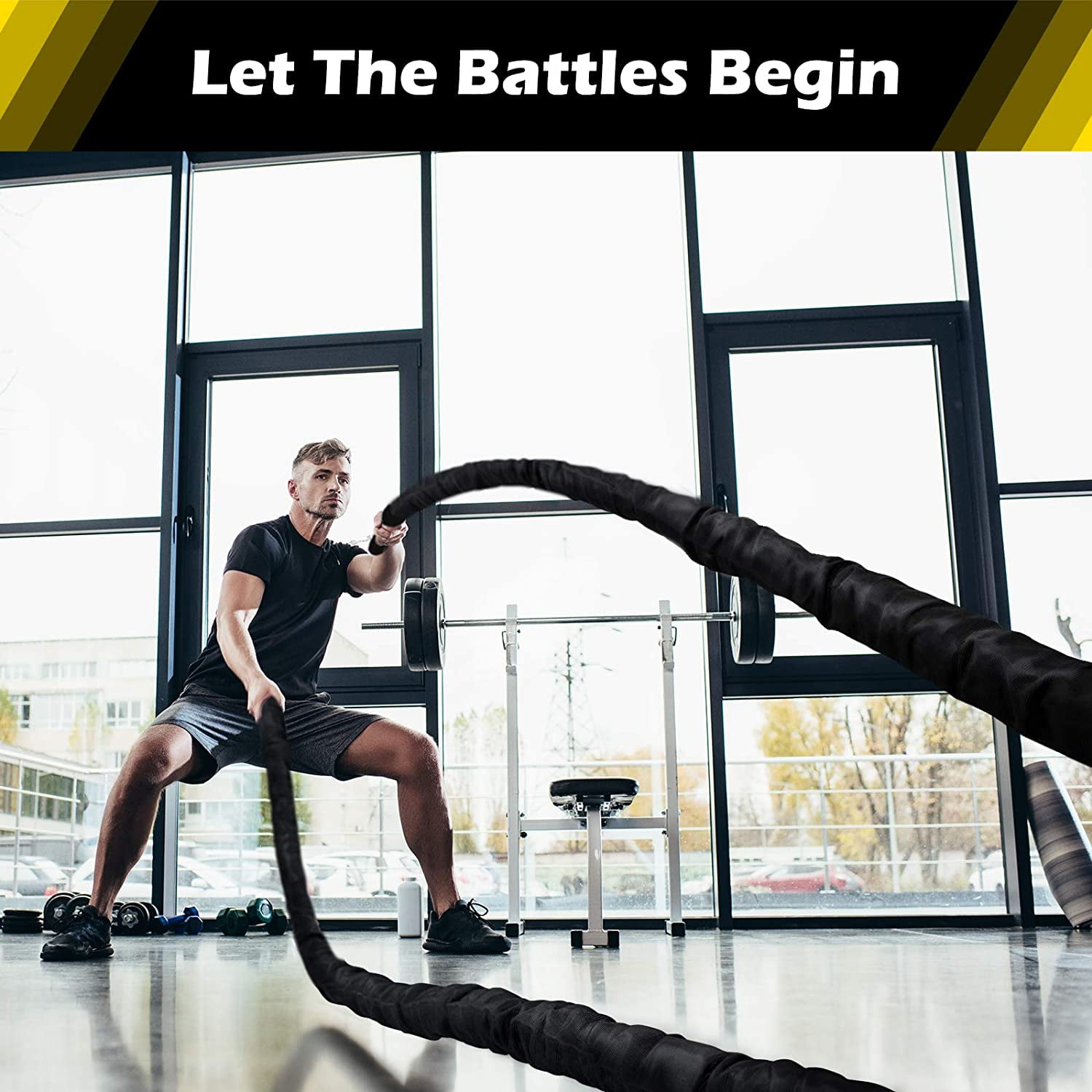 4ActiveU Battle Rope 50ft Length Heavy Battle Exercise Training Rope Workout Rope Fitness Rope for Strength Training Home Gym Outdoor Cardio Workout, Anchor Included 1.5 Inch Diameter - Image 4