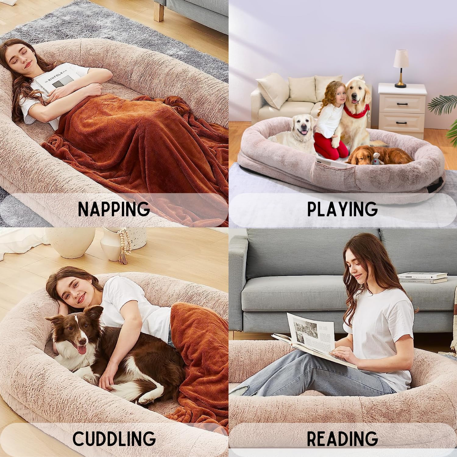 Human Dog Bed for Adult, 72"x48" Human Sized Dog Bed for People(Brown) - Image 5