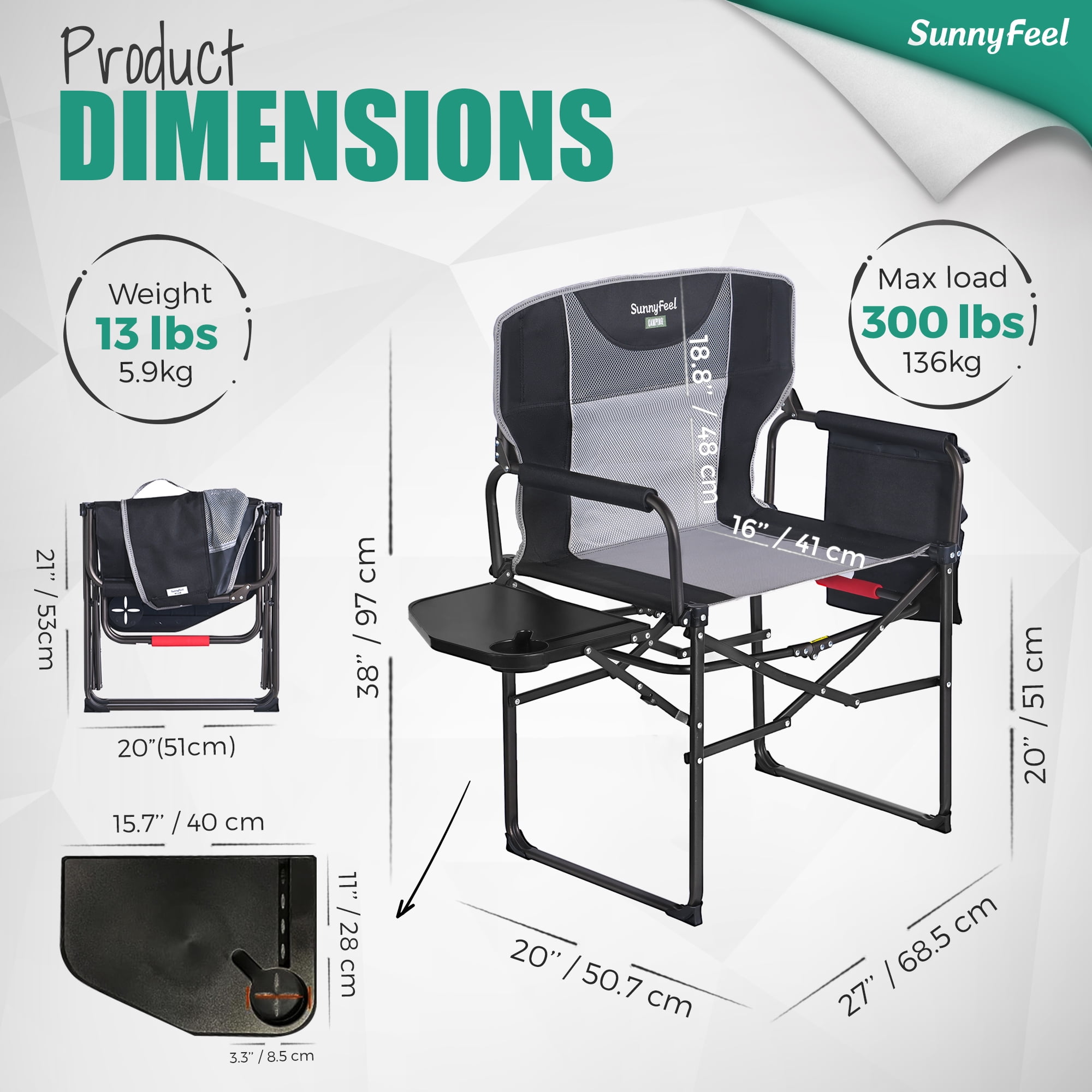 SUNNYFEEL Camping Directors Chair, Heavy Duty,Oversized Portable Folding Chair with Side Table, Pocket for Beach, Fishing,Trip,Picnic,Lawn,Concert Outdoor Foldable Camp Chairs - Image 7