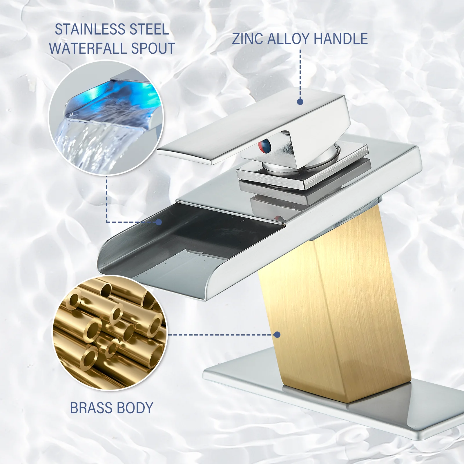 Zovajonia LED Waterfall Bathroom Faucet Brushed Nickel Single Handle Basin Sink Mixer Tap - Image 7