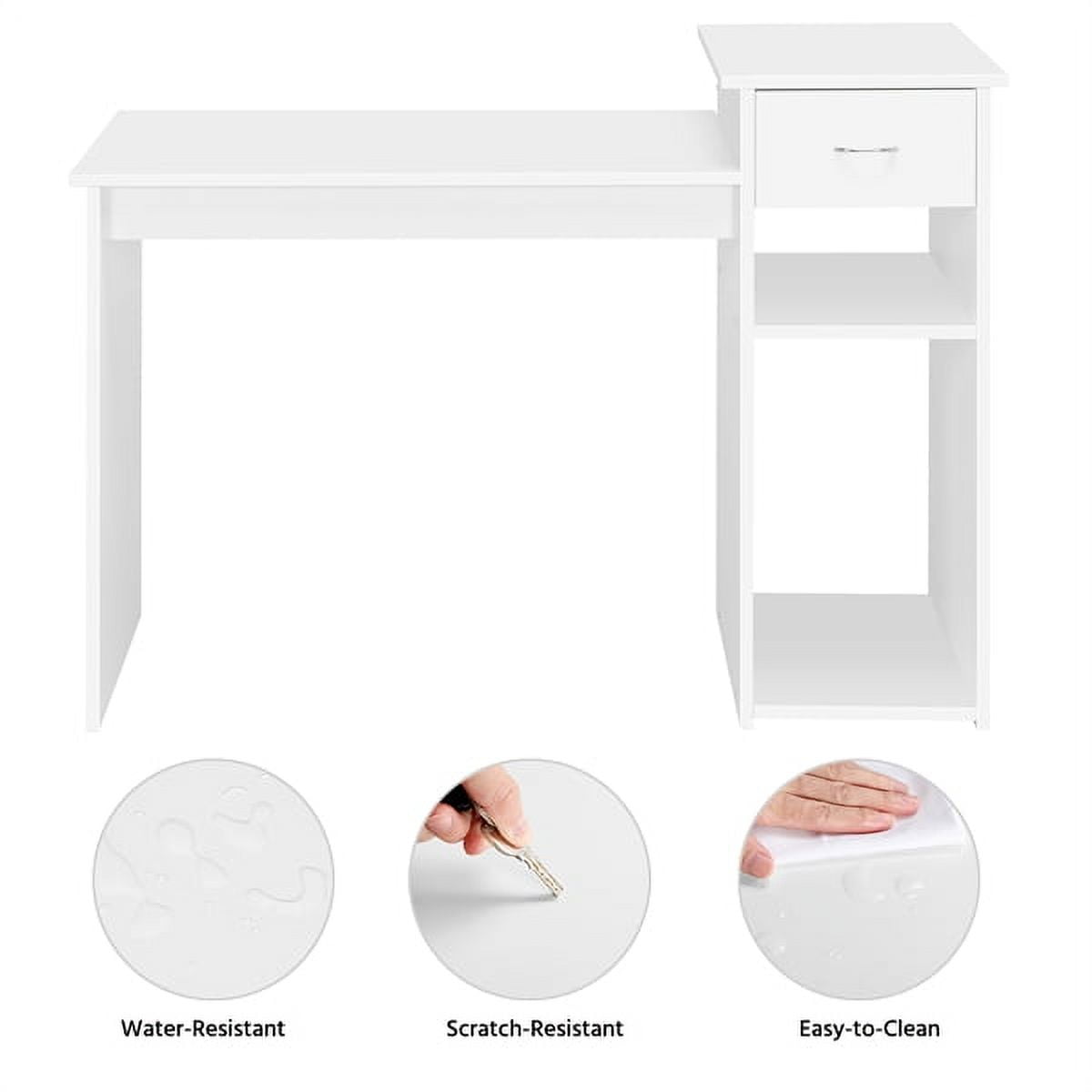Alden Design Home Office Computer Desk with Drawer and Storage, White - Image 7
