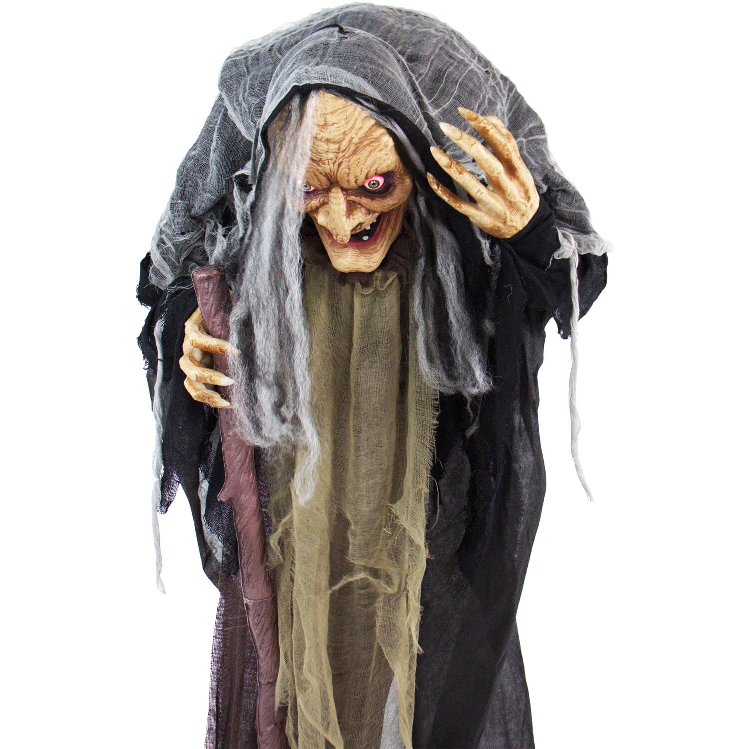 Haunted Hill Farm Life-Size 5.2 ft Poseable Witch with Lights and Sound, Indoor/Covered Outdoor Halloween Decoration, HHWITCH-13FLSA - Image 4