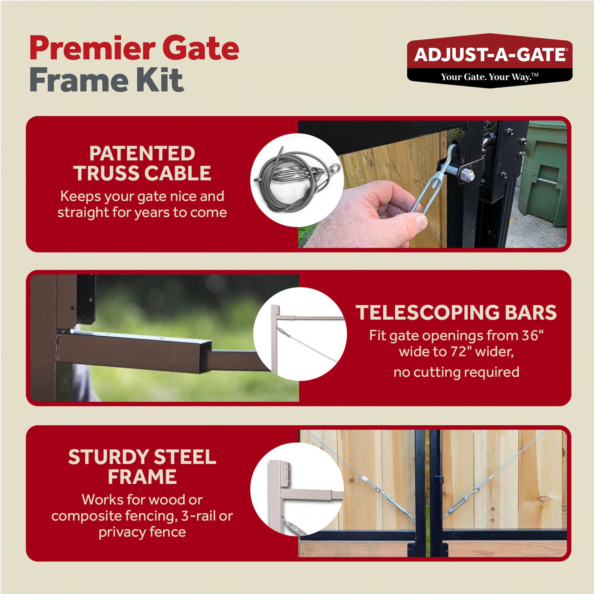 Adjust-A-Gate Steel Frame Gate Building Kit, 36"-72" Wide Opening Up To 6' High - Image 7