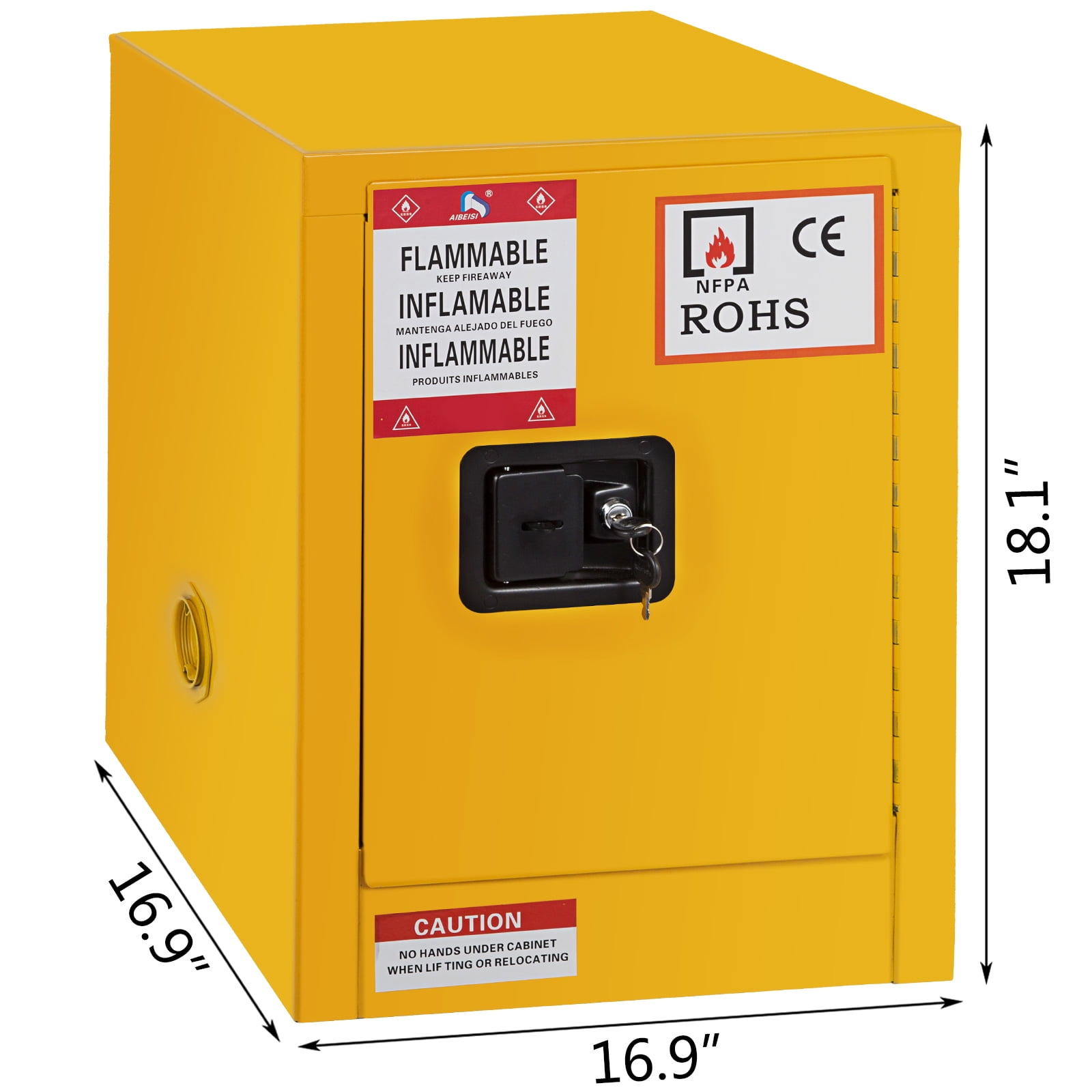 BENTISM Safety Cabinet for Flammable Liquids Single door and Manual Close Yellow Hazardous Storage 43 x 43 x 46CM - Image 3
