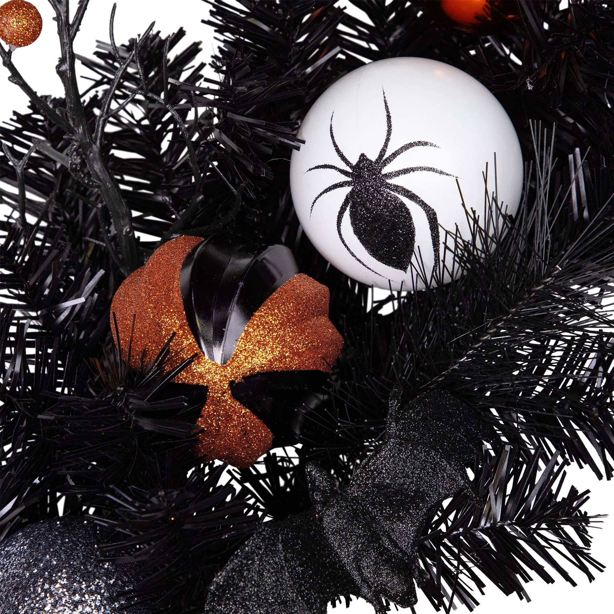 Northlight Ornaments and Ghost Halloween Twig Pine Wreath - 24" - Orange and Black - Unlit - Image 9