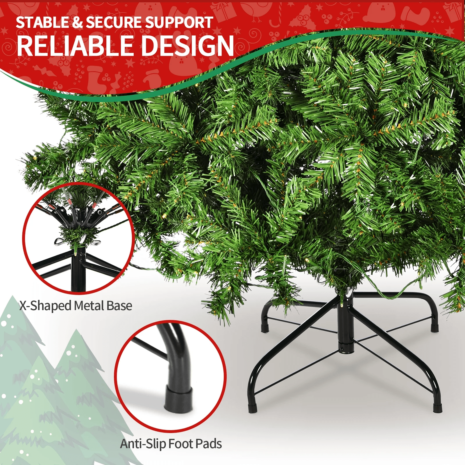 Vebreda Pre-Lit Artificial Christmas Tree 7.5ft with 400 Clear Incandescent Mini Lights, Indoor Outdoor Green - Image 4