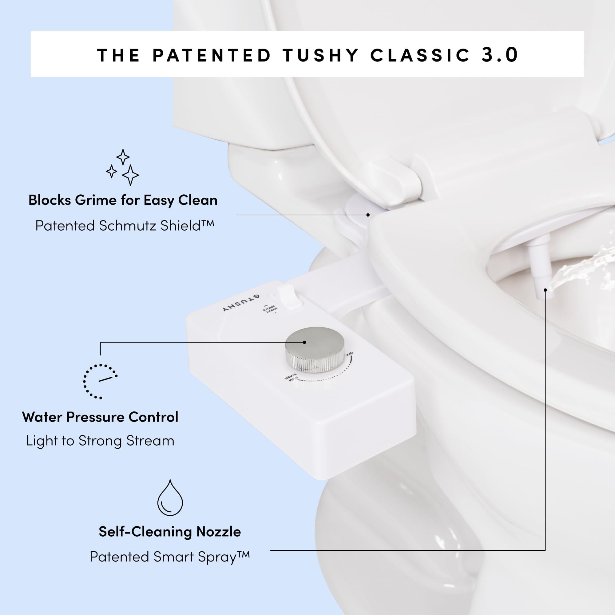 TUSHY Classic 3.0 Bidet Toilet Seat Attachment - Adjustable Water Cleaning Pressure - Platinum Knob - Image 8
