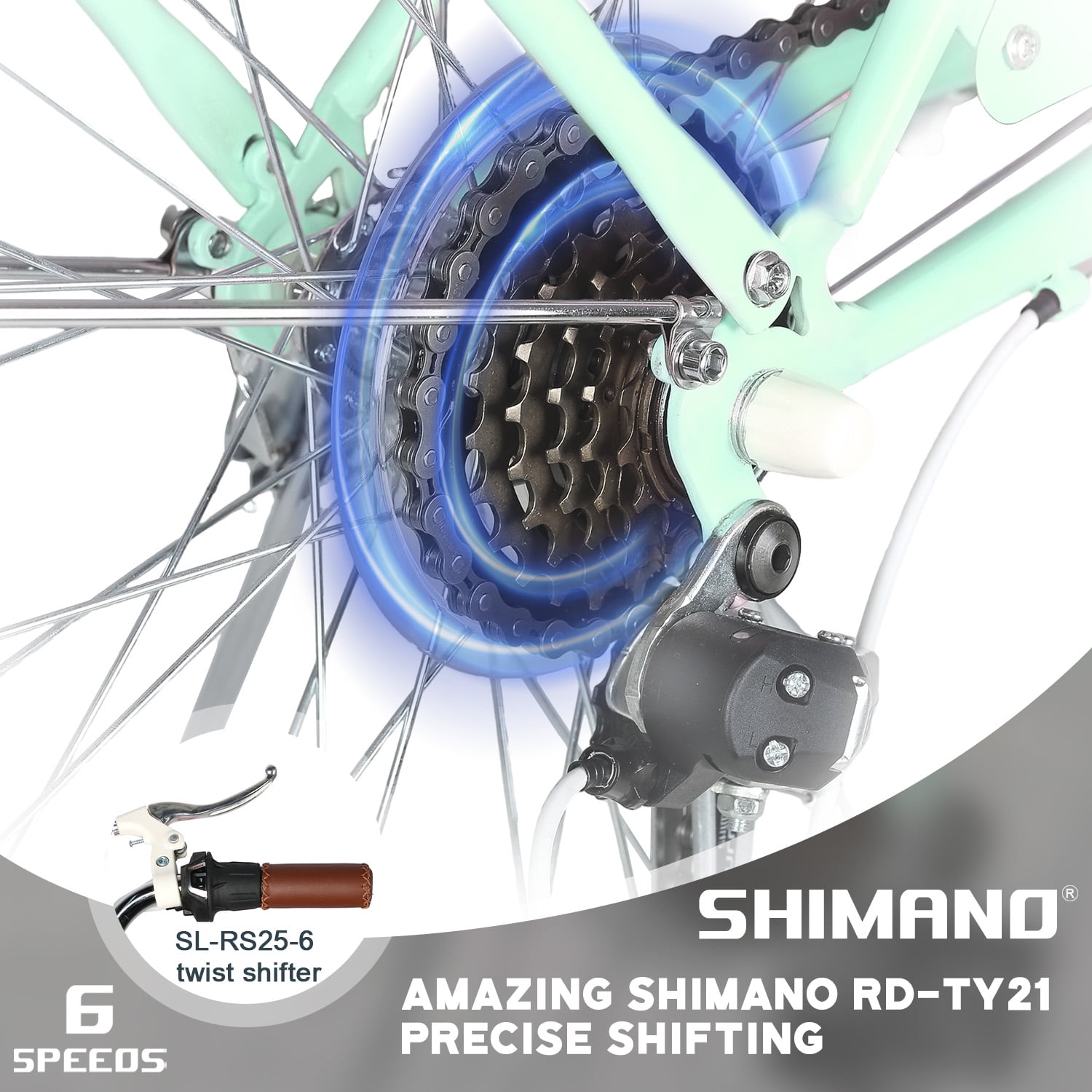 Glerc Missy 20" Girl Bicycle for Youth Over 6 Years Old Kids, Teenager with Wicker Basket, Mint Green - Image 6