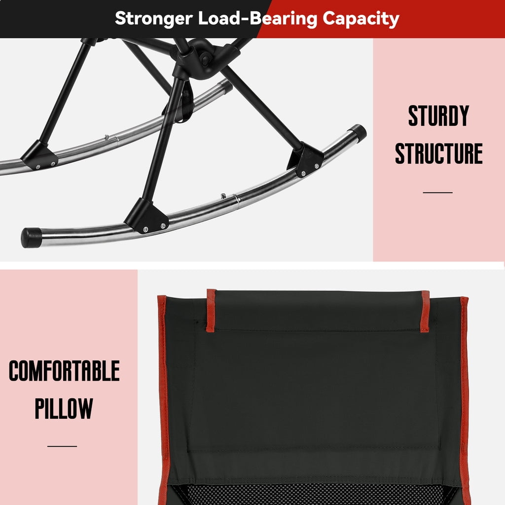 Camping Chair, Vecukty High Back Rocking Chair 165 lbs Capacity, Compact Outdoor Portable Folding Rocker Chair for Camping Hiking Gardening Travel Beach Picnic,Black - Image 8