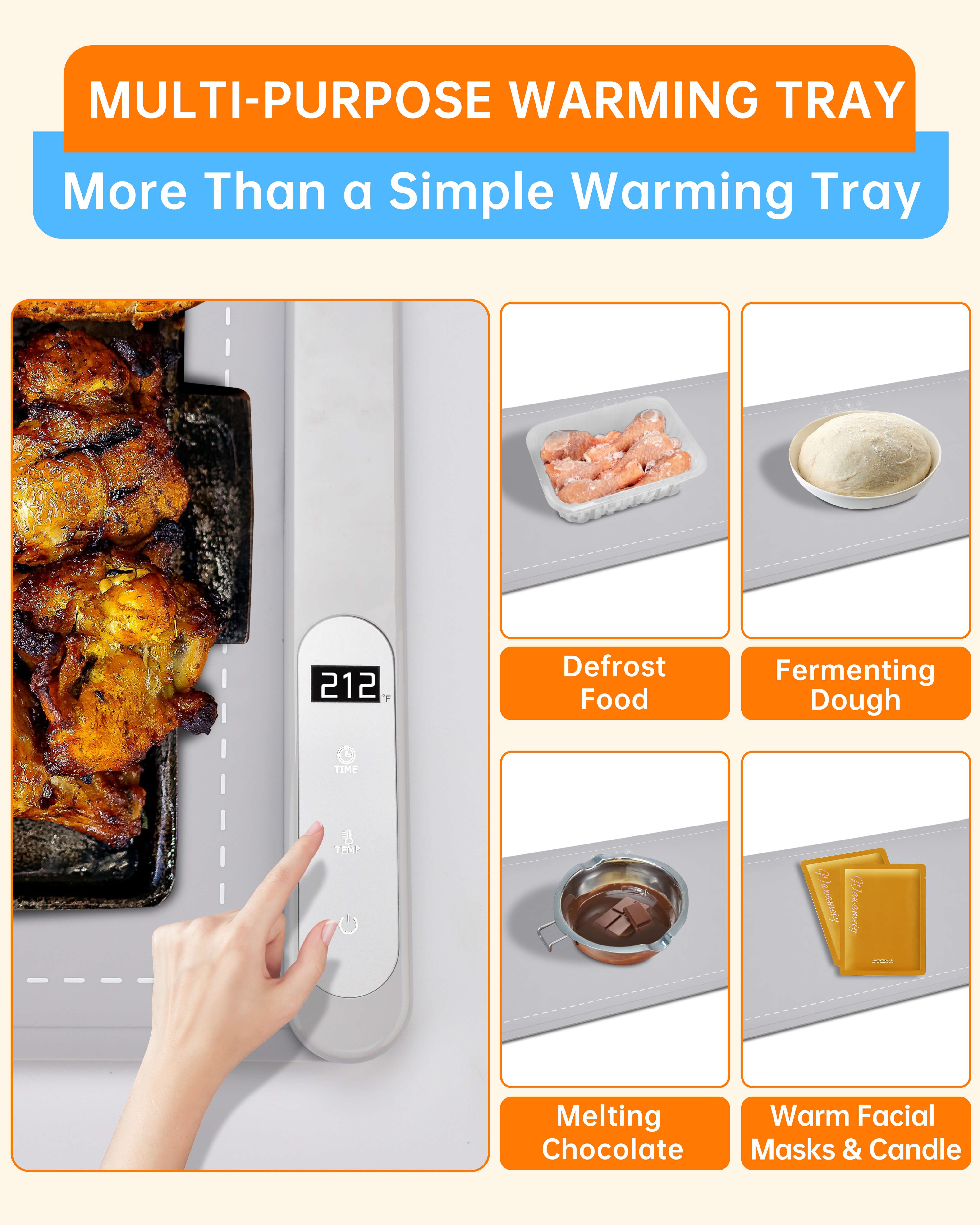 Aotto Electric Warming Tray with Adjustable Temperature, Foldable Food Warmer for Parties, 6 Temperature Levels, Auto Shut-Off Food Warmer Mat for Buffet, Gatherings, Everyday Use, Gray - Image 6