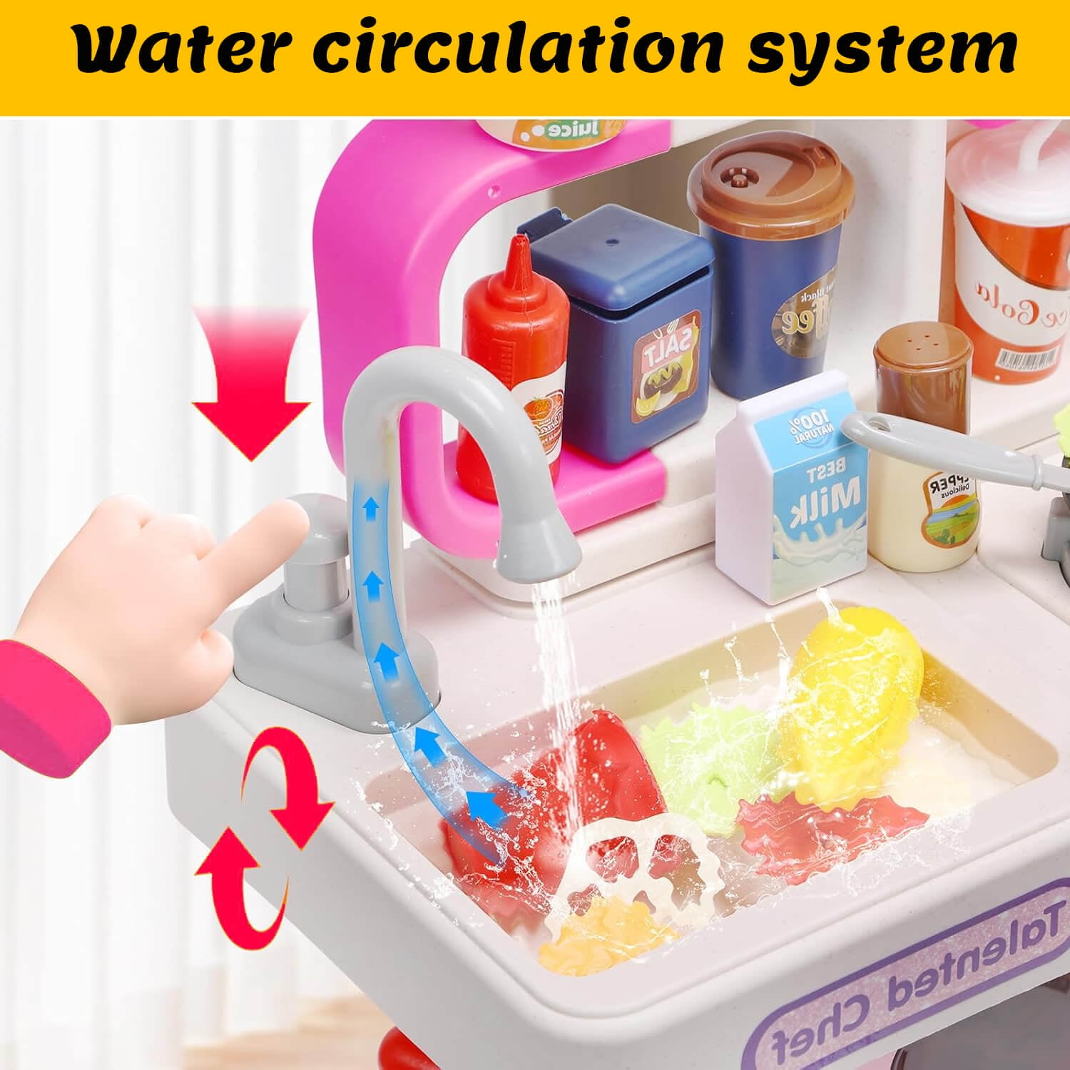 RUVINCE Kids Kitchen Playset, Play Kitchen Set with Sound & Light, Cooking Stove with Steam, Toy Sink,Play Food Toy and Kitchen Accessories for Pretend Play, Kitchen Toy Set for Toddler Girls - Image 3