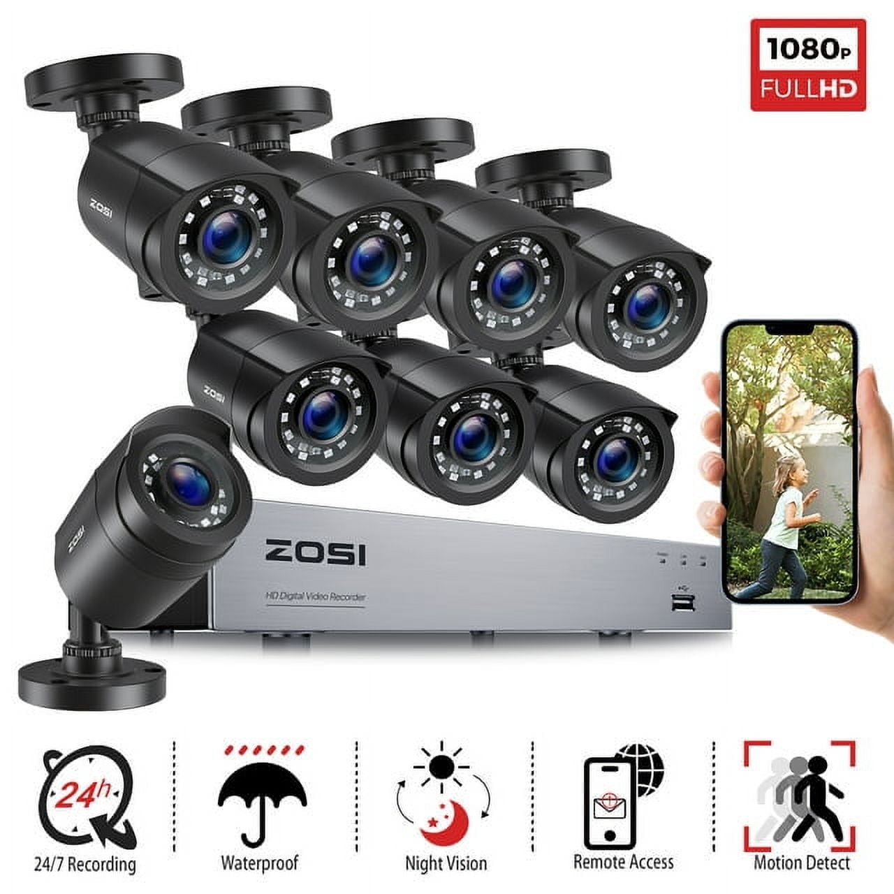 ZOSI H.265+ 8CH 5MP Lite DVR 1080P Home Security Camera System Outdoor, 8pcs 1080P 1920TVL Surveillance Weatherproof Bullet Cameras,80ft IR Night Vision,Motion Alert,Remote Access(No HDD , Wired) - Image 5