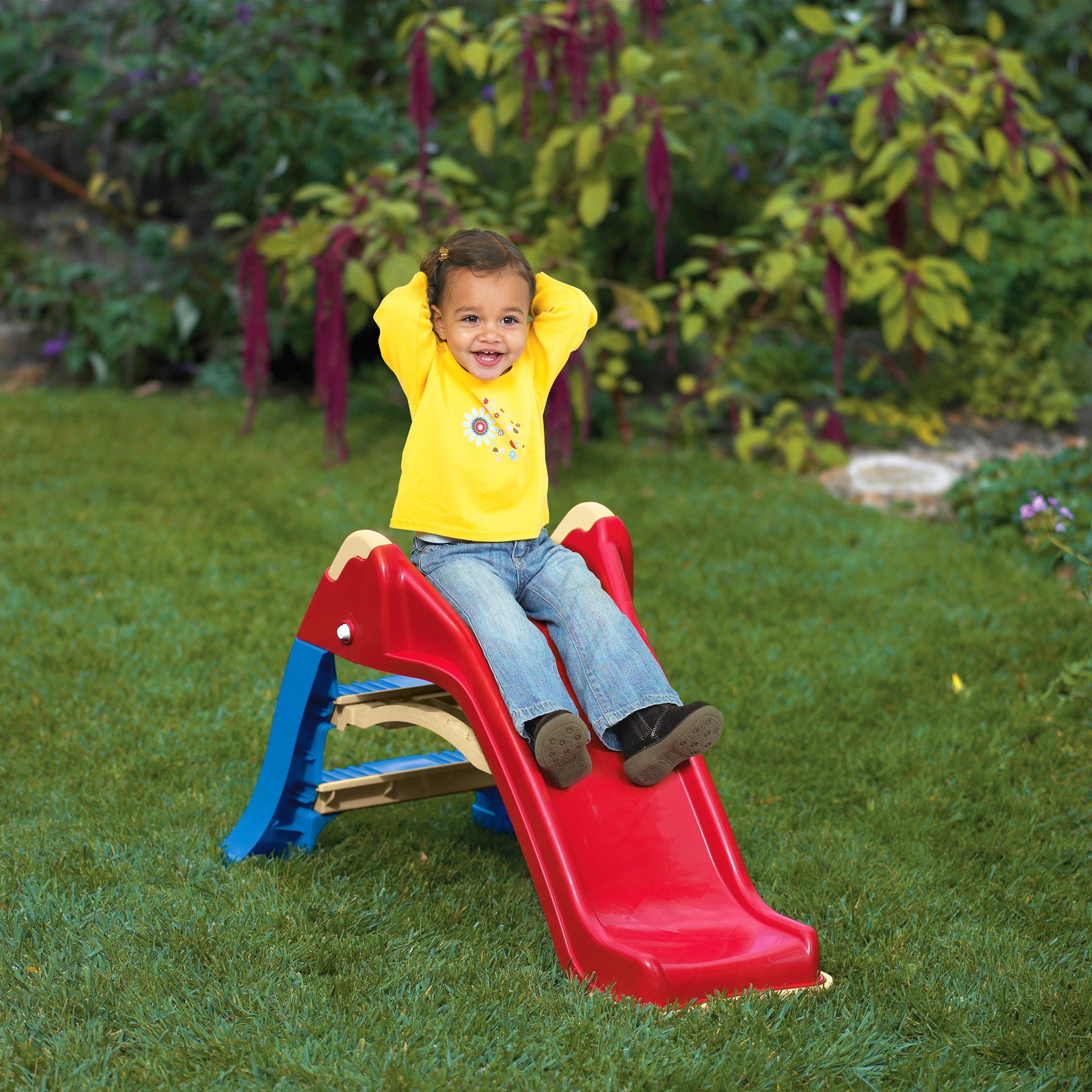 American Plastic Toys Indoor/Outdoor Folding Slide for Kids, Red/Blue - Image 5