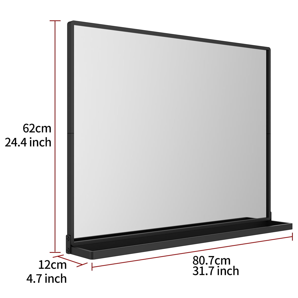 ANYHI Rectangular Bathroom and Living Room Metal Wall Mirror with Shelf, Metal Wall Mirror with Shelf,32"*4.7"*24.4" - Image 9