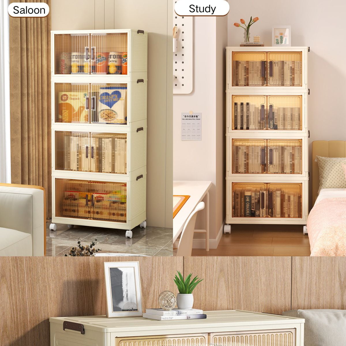 Jiarui 4 Tier 50cm Stackable Plastic Storage Bins with Lids, Collapsible Closet Organizers and Storage with Wheels - Image 5