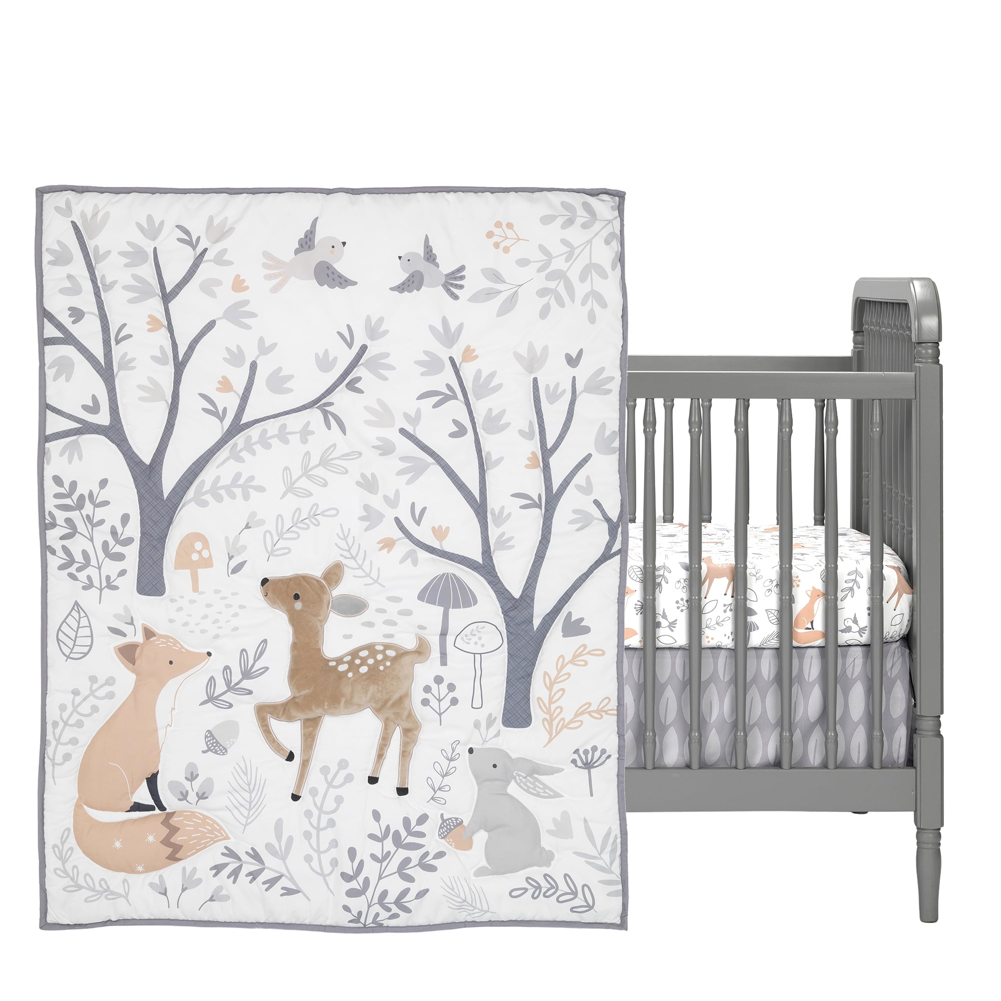 Bedtime Originals Deer Park 3-Piece Crib Bedding Set - Gray, Animals, Woodland - Image 4