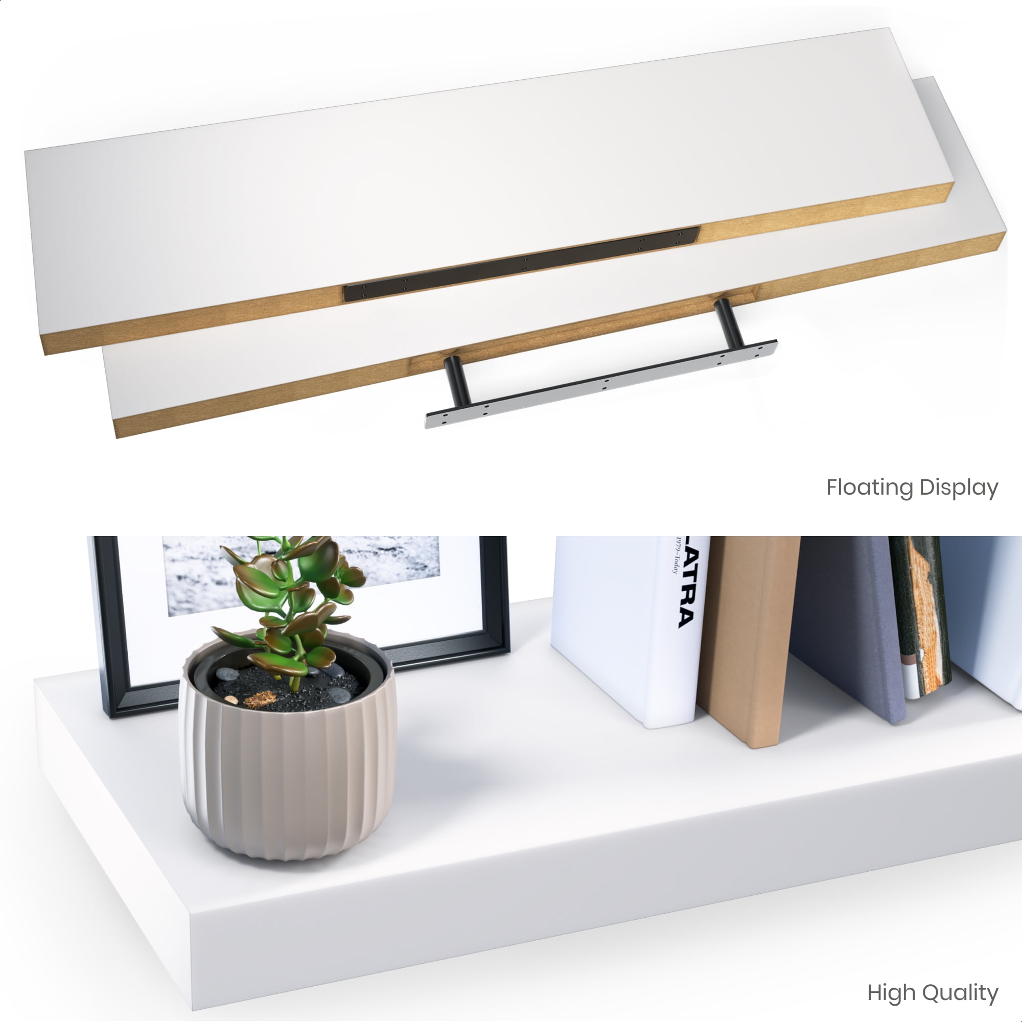 Ballucci 36" Floating Shelves, 2-Pack Wood Wall Shelf Set with Invisible Brackets, 8" Deep, White - Image 4