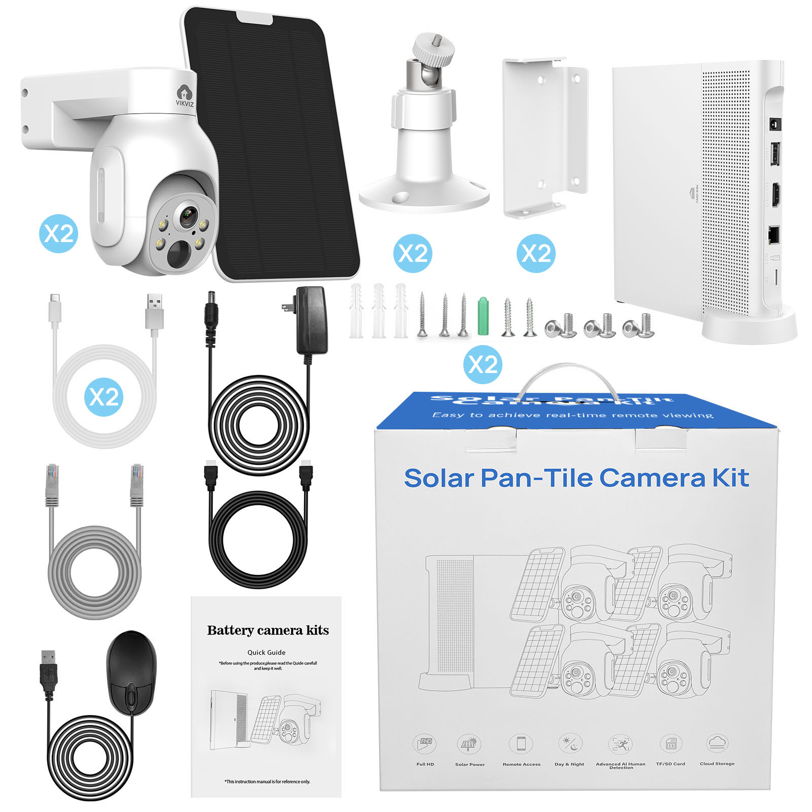 VIKVIZ WiFi PTZ IP Camera Kit HDD 4MP 10CH NVR System with Solar Panels, White, 2 Pack - Image 8