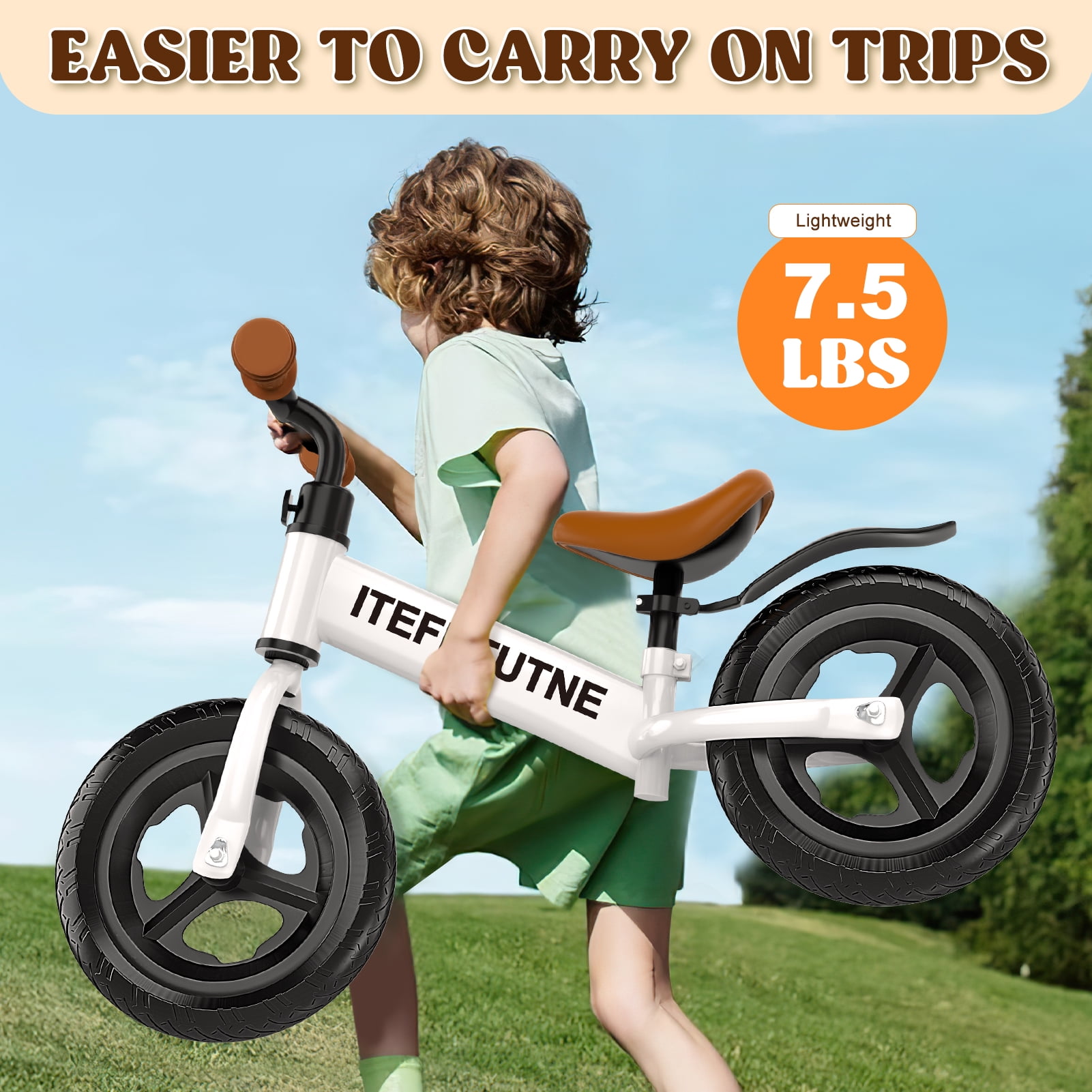 DOMQGA 12" Balance Bike for Kids,Adjustable Seat and Handlebar,No Pedal Balance Bicycle with Fender for Kids Ages 18 Months to 5 Years ,White - Image 6