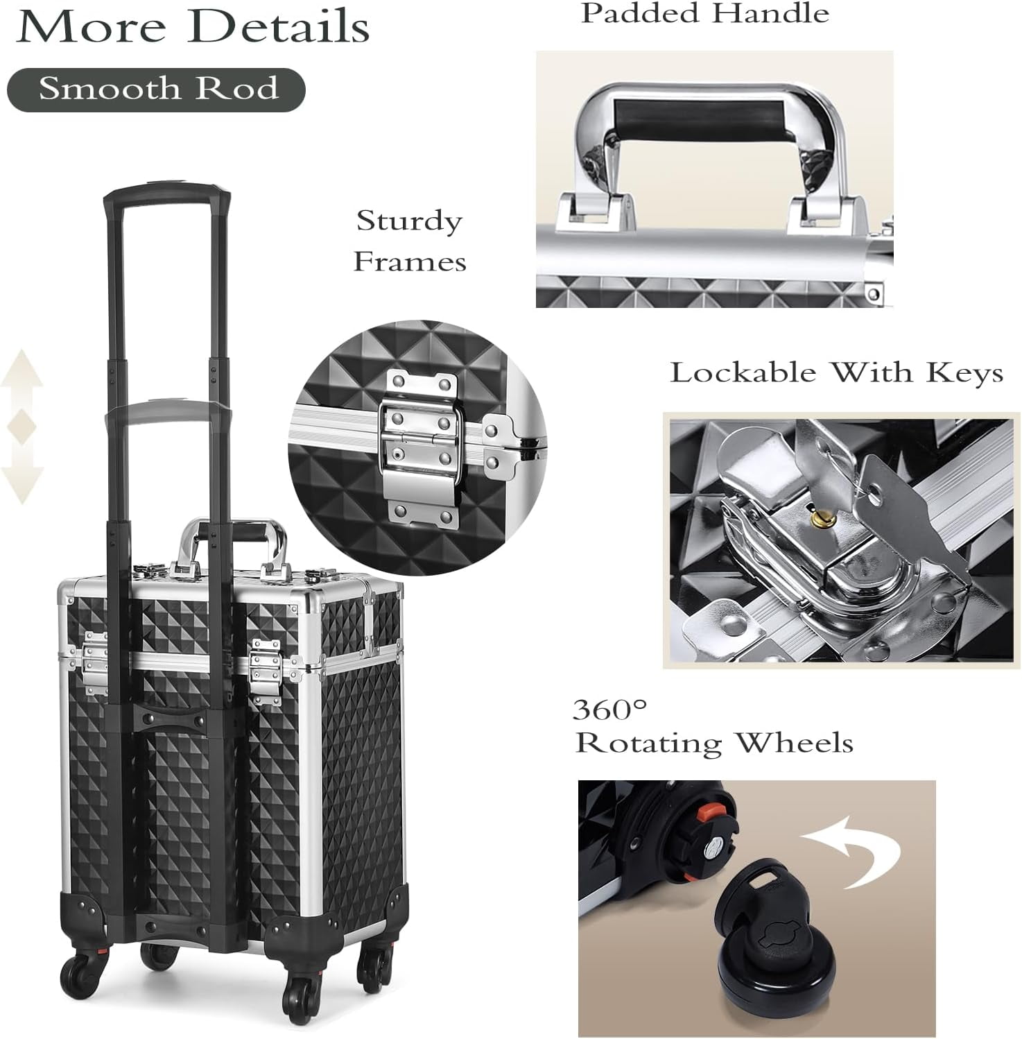 Joligrace Rolling Makeup Case Large Makeup Box Organizer Cosmetic Trolley - Image 6