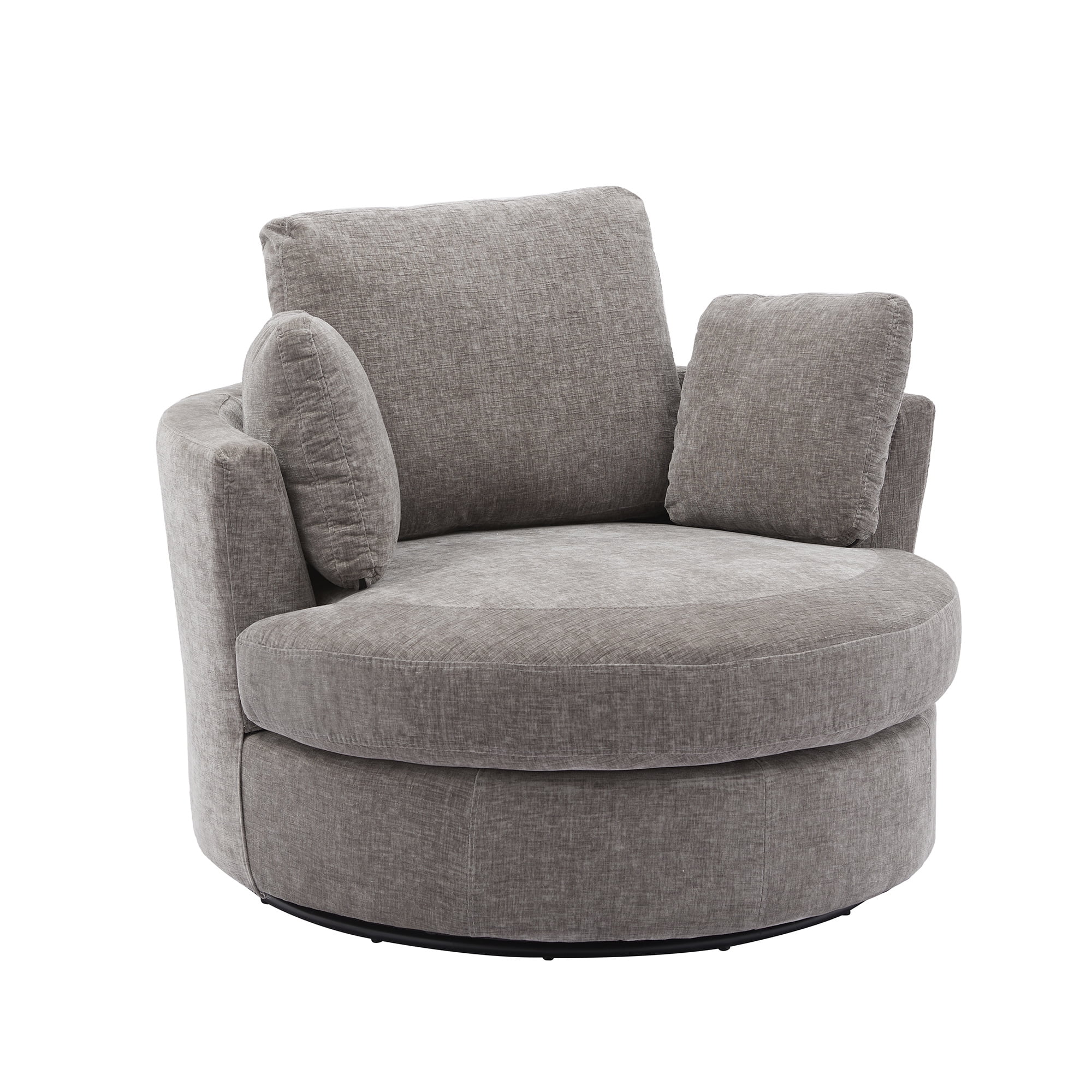 Aukfa 42" Oversized Swivel Accent Chair Barrel Chair w/ 3 Pillows for Living Room, Chenille, Gray - Image 4