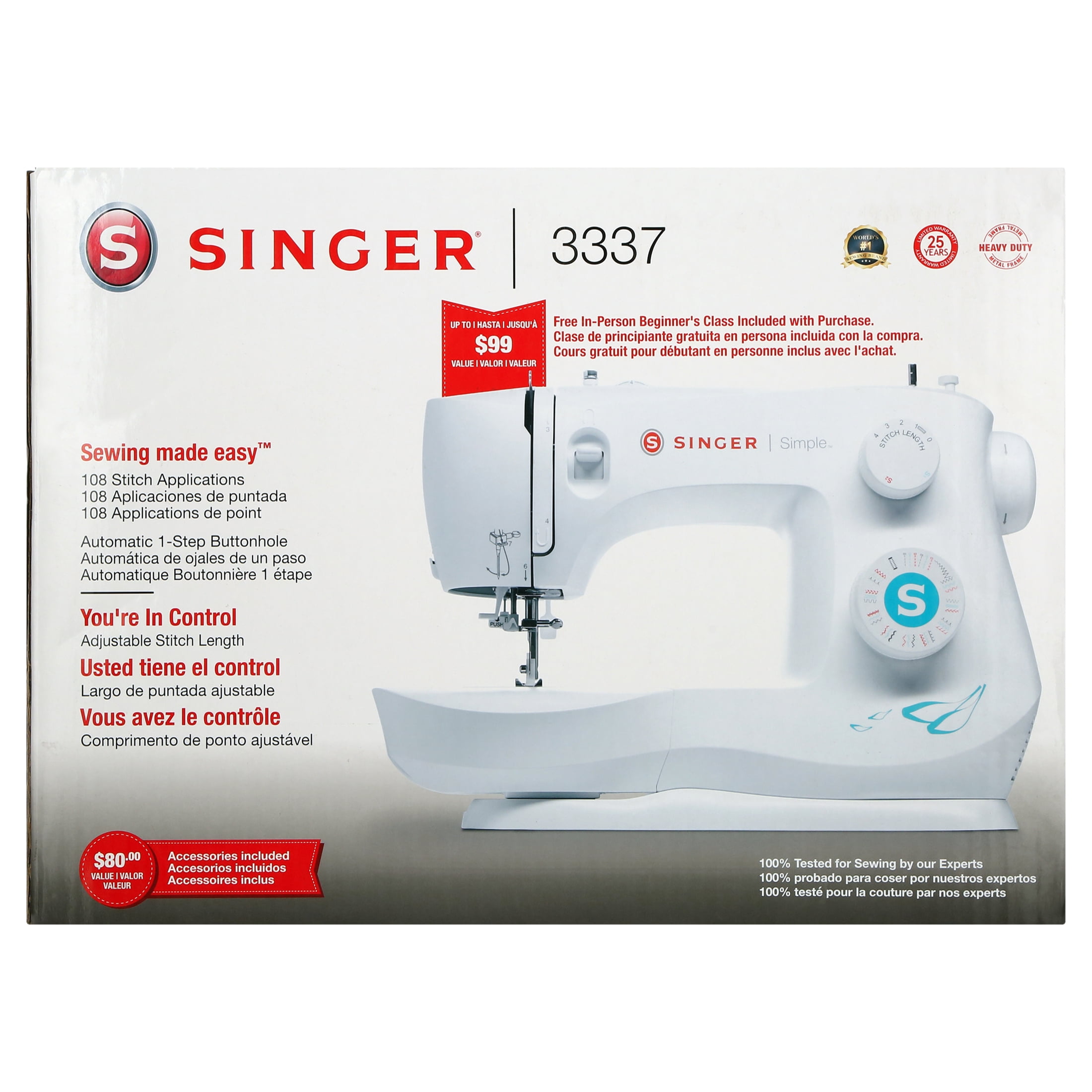 SINGER Simple 3337 Lightweight & Portable Sewing Machine With 108 Stitch Applications, LED Light & 1-step Buttonhole | Used for Crafting and Sewing - White - Image 4