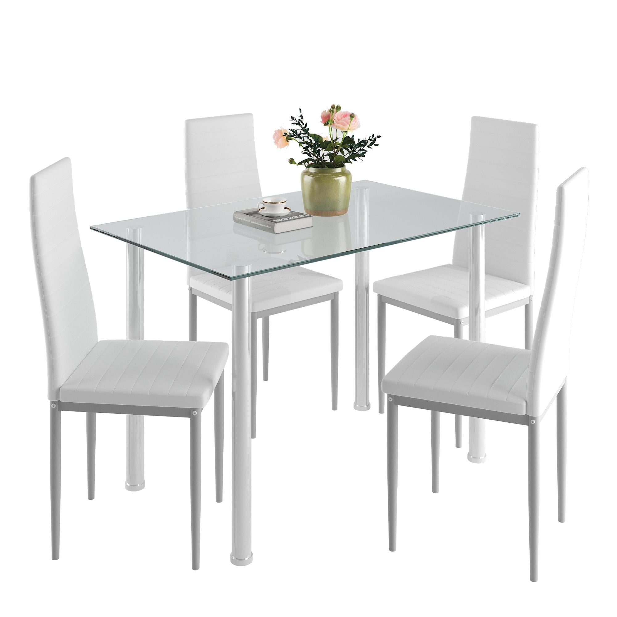 uhomepro White Kitchen Table Set, 5 Pieces Dining Table Set, Tempered Glass Dining Table and Chairs Set for 4, Upgraded Iron Dining Room Table Set with 4 PU Leather Chairs - Image 9