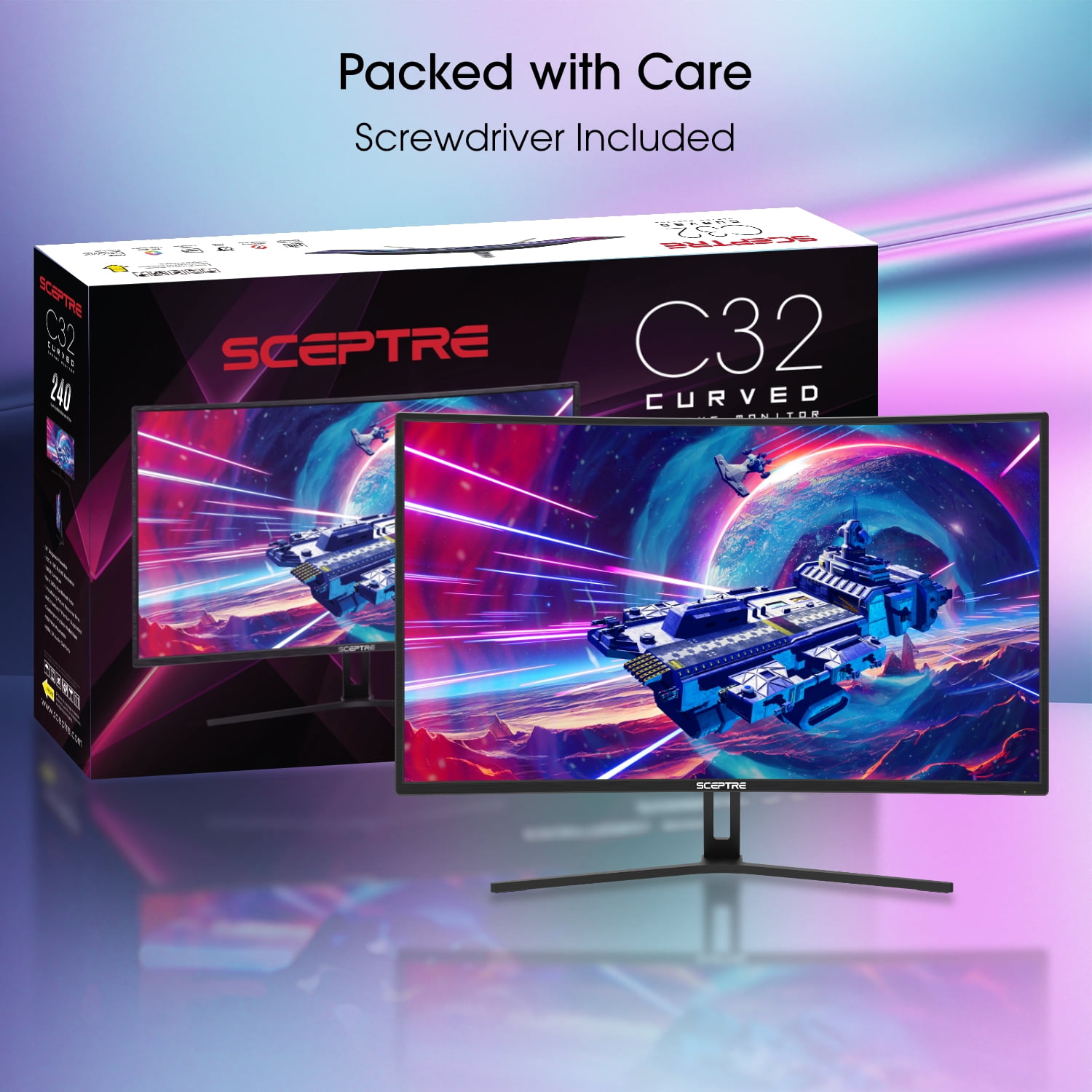 Sceptre 32-inch Curved Gaming Monitor up to 240Hz DisplayPort 165Hz 144Hz DisplayPort HDMI 99% sRGB AMD FreeSync Build-in Speakers, Machine Black (C325B-185RD) - Image 4