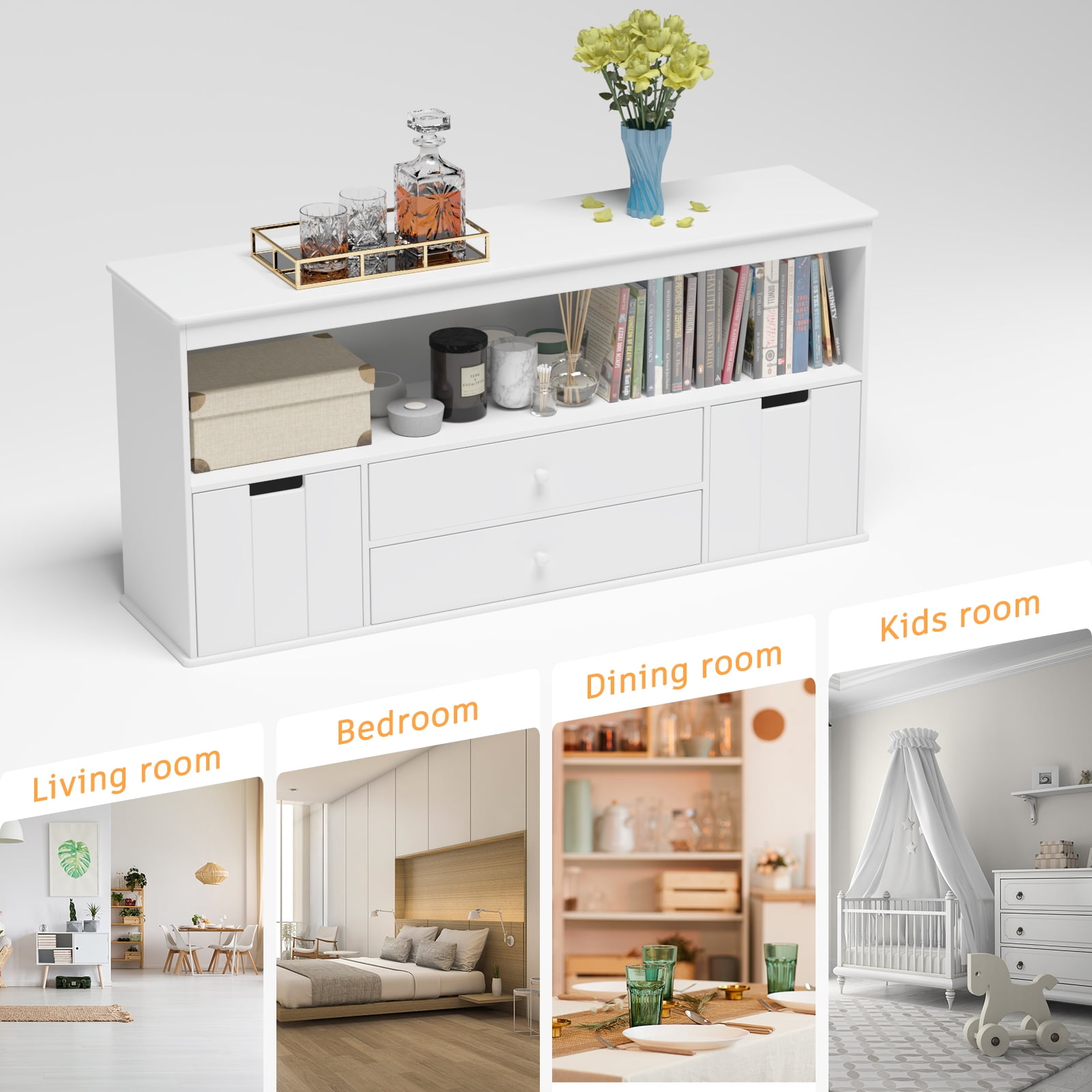 Yoneston Modern TV Stand Cabinet for UP to 50” TV, Large Storage Toy Chest Media Console Bookshelves for Home, Living Room, Bedroom - Image 8