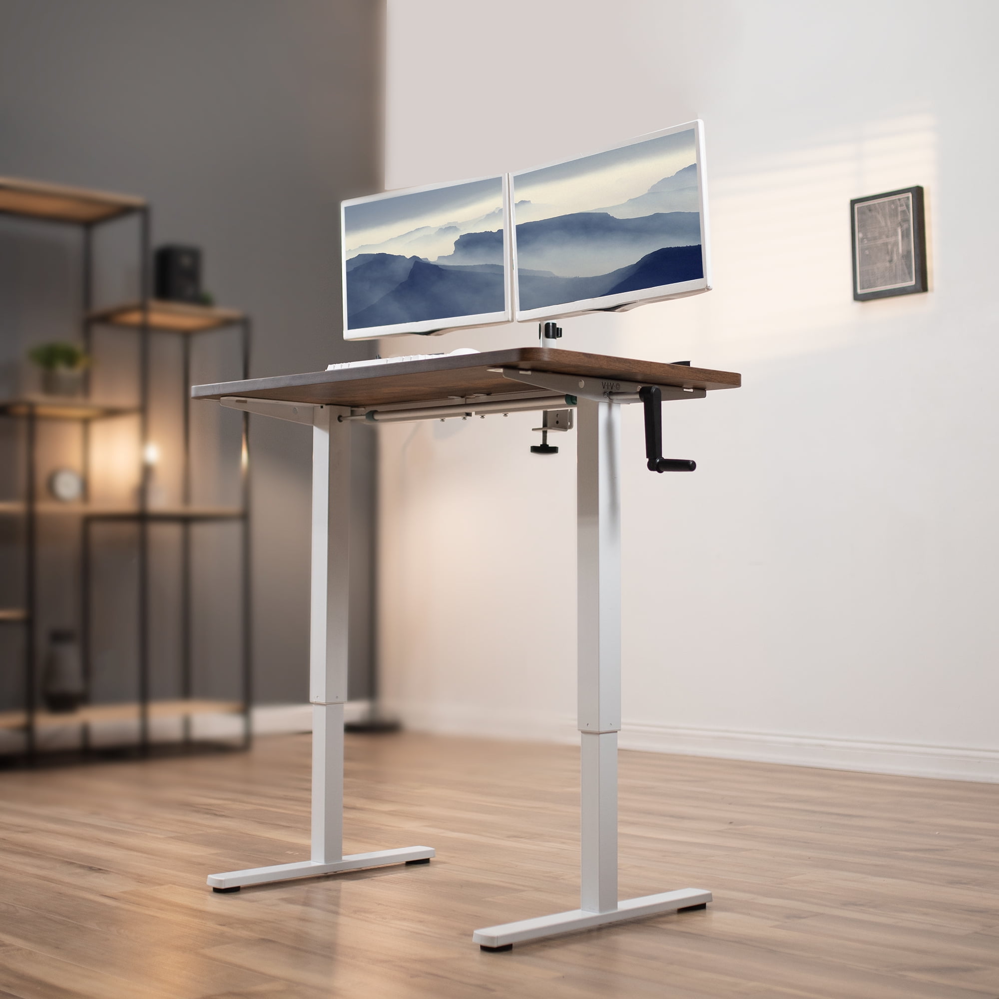 VIVO White Manual Height Adjustable Stand Up Desk Frame Crank System - Image 5