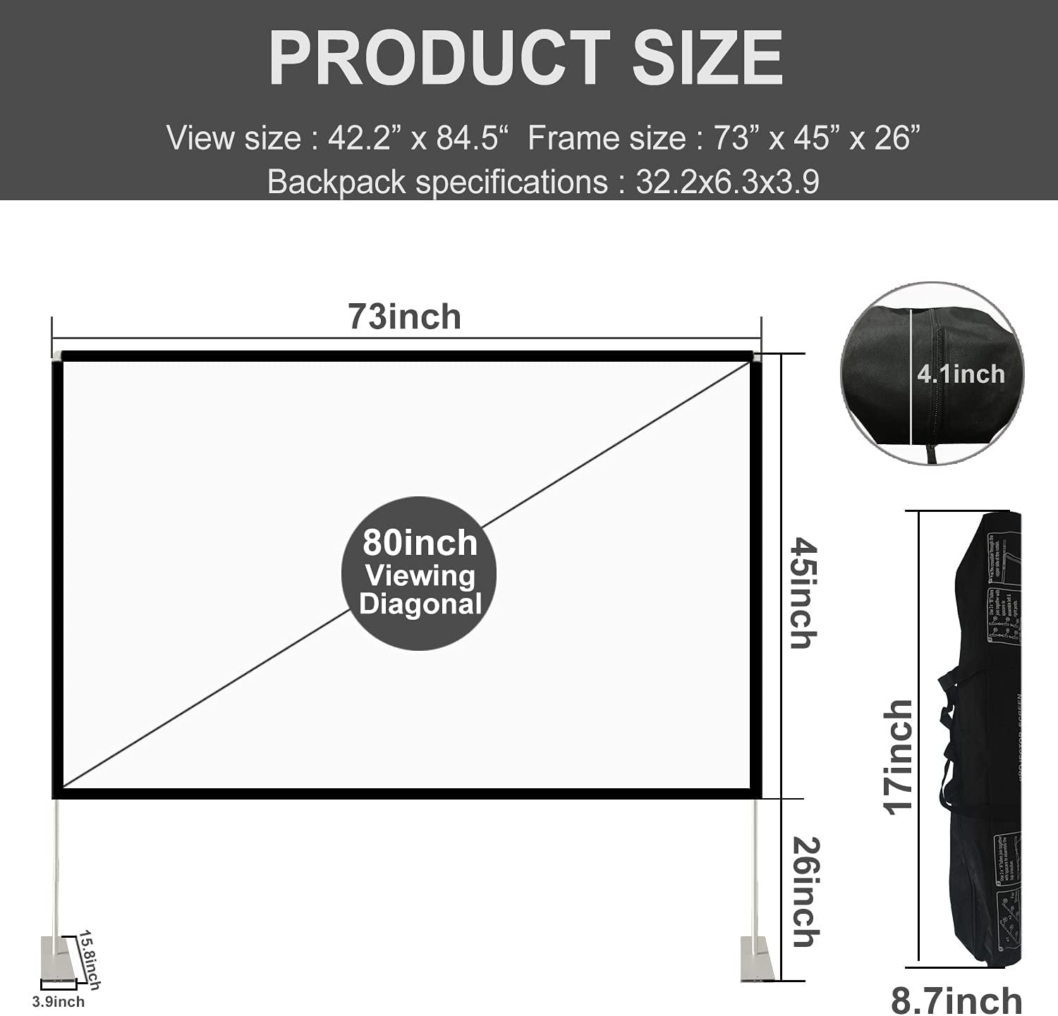 HOIN 80 inch 4K Portable Projector Screen Outdoor with Stand,16:9 Anti Crease Foldable Movie Screen - Image 7