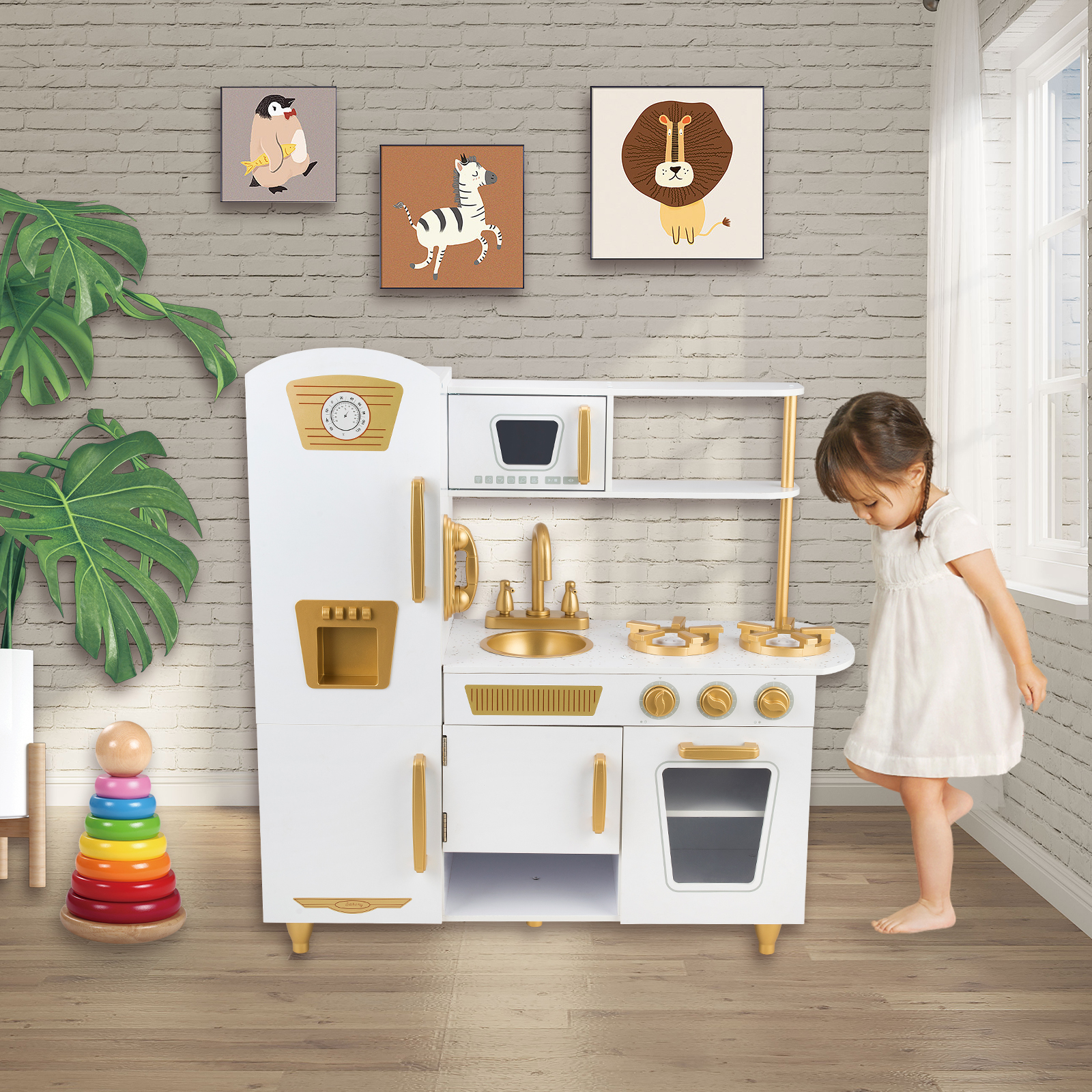 WoodenEdu Kids Kitchen Playset,Pretend Wooden Play Kitchen Toy with Realistic Sounds for Ages 3-8 Girls Boys - Image 5